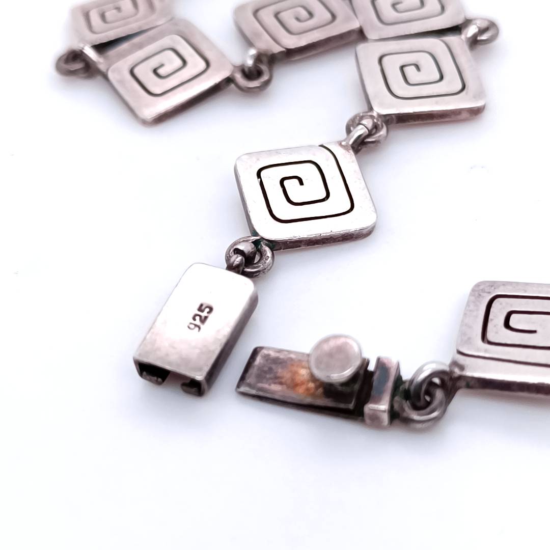 Spiral Square Links Necklace Sterling Silver