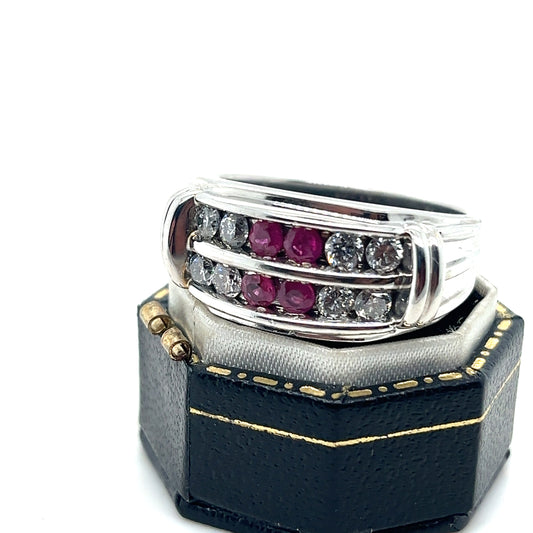 Ruby and Diamonds, 14k White Gold Ring