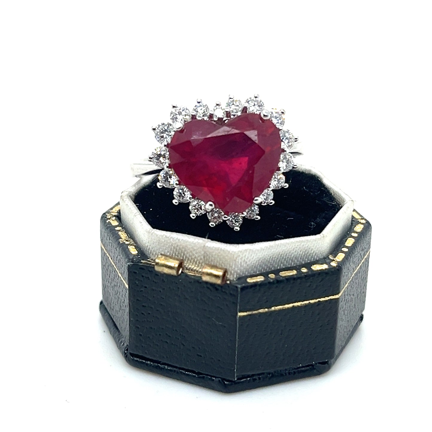Ruby Heart and Diamonds Ring, 18k White Gold
