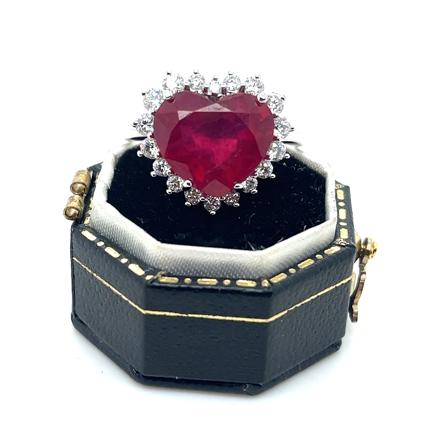 Ruby Heart and Diamonds Ring, 18k White Gold