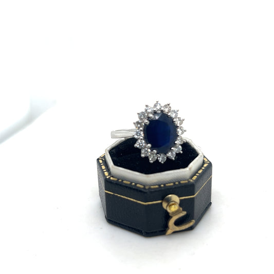 Blue Sapphire and Diamond “Diana’s “ Ring