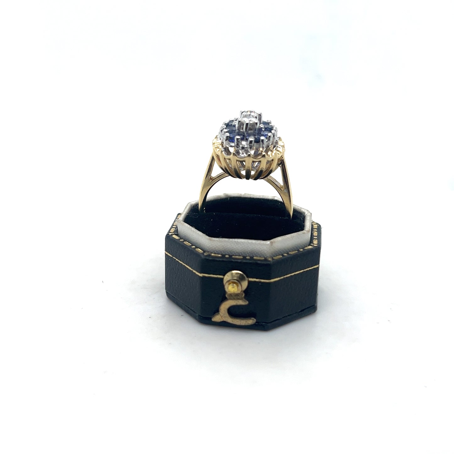 Blue Sapphire and Diamond Ring. Yellow Gold 14k