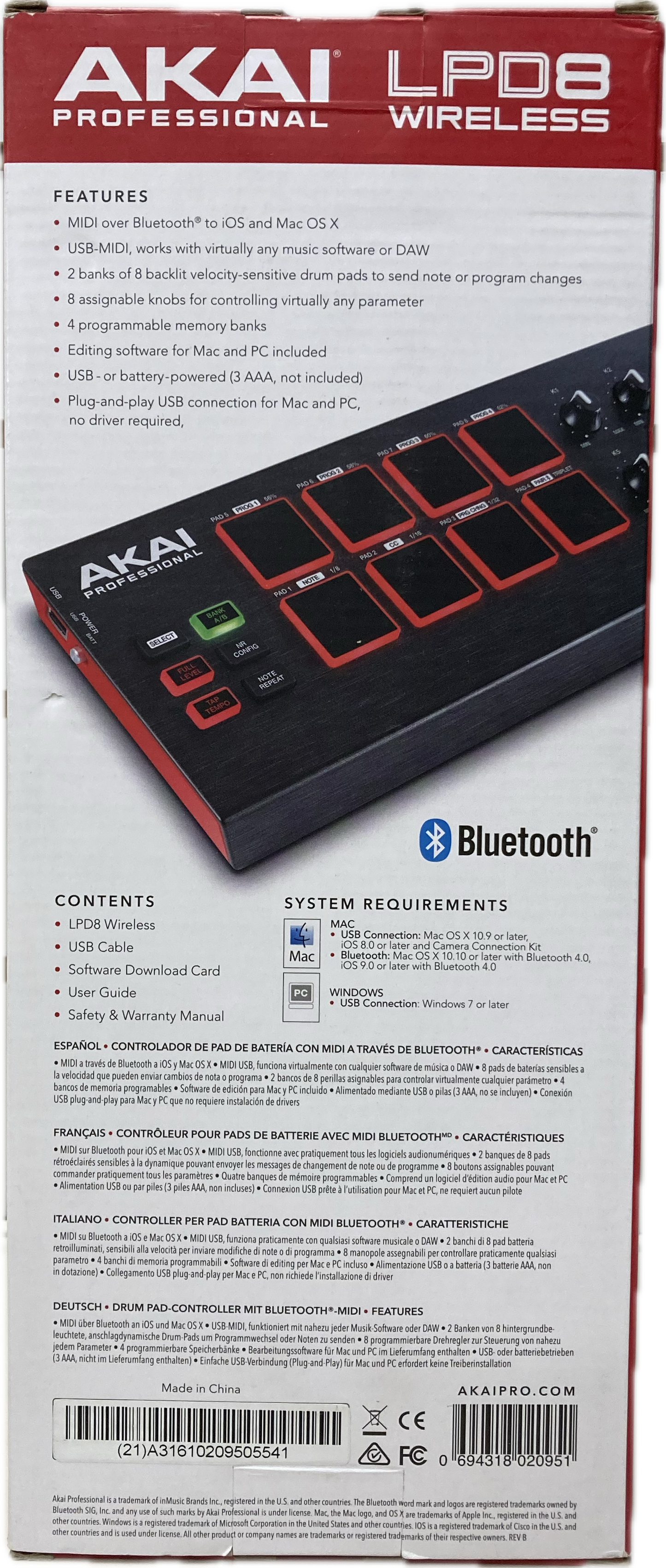 AKAI LPD8 Wireless Drum Pad Controller with Bluetooth MIDI