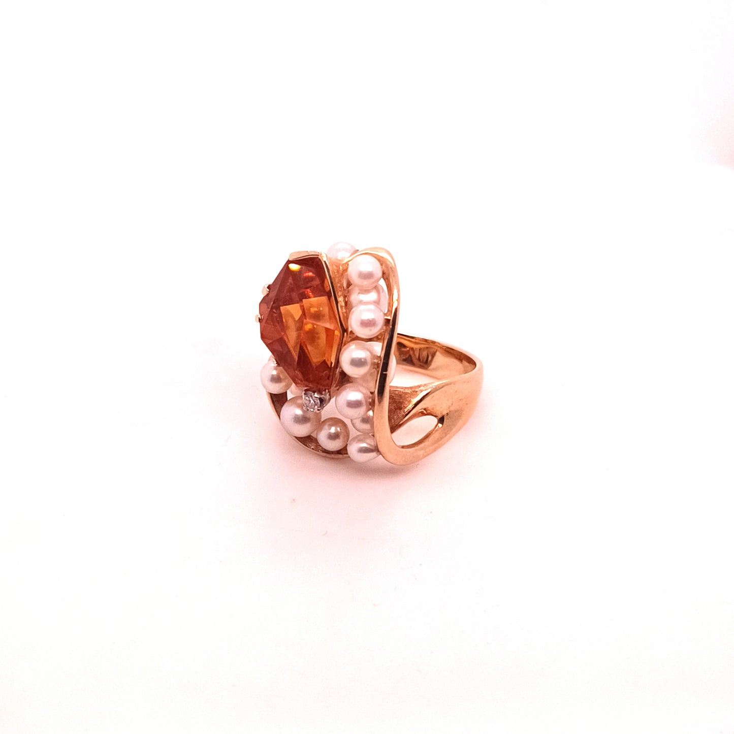 James Arnold Frew 14k Yellow Gold Pearl , Diamond & Yellow Sapphire Cocktail Ring