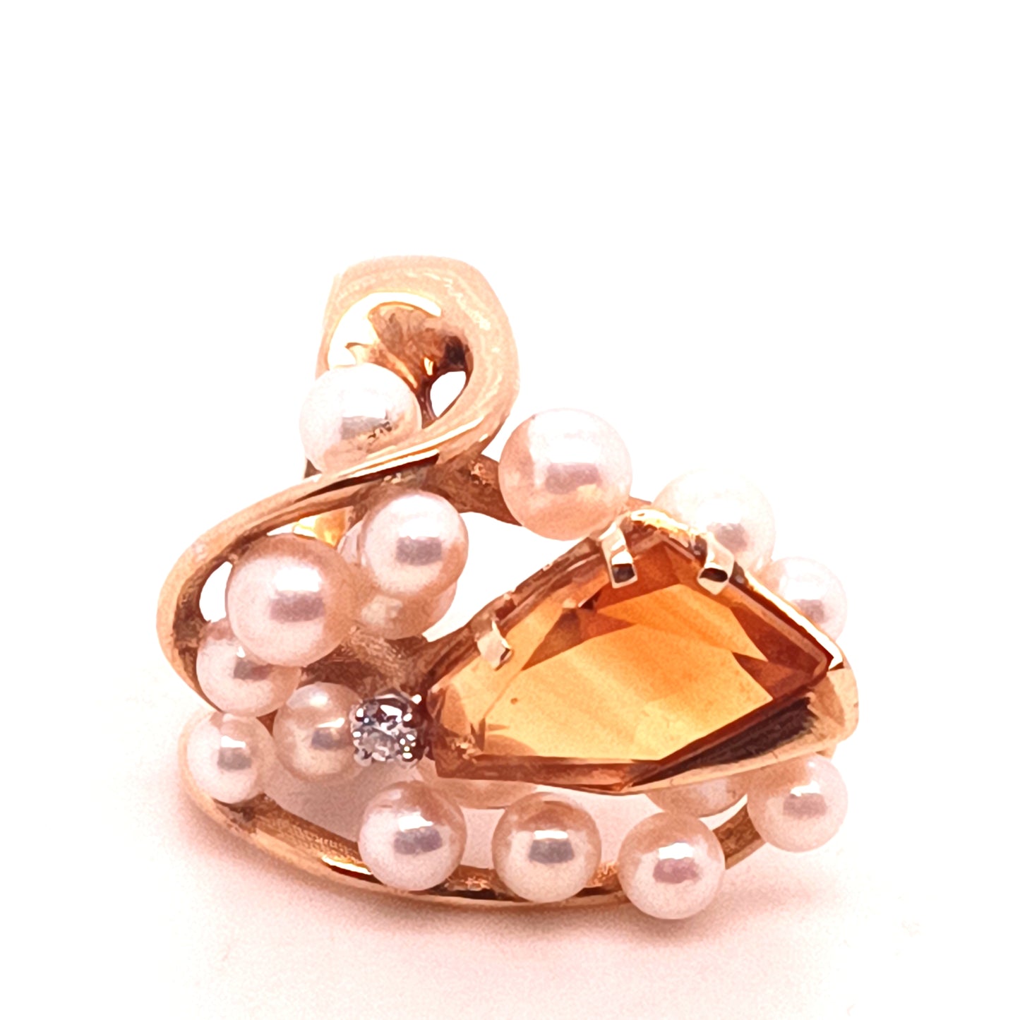 James Arnold Frew 14k Yellow Gold Pearl , Diamond & Yellow Sapphire Cocktail Ring