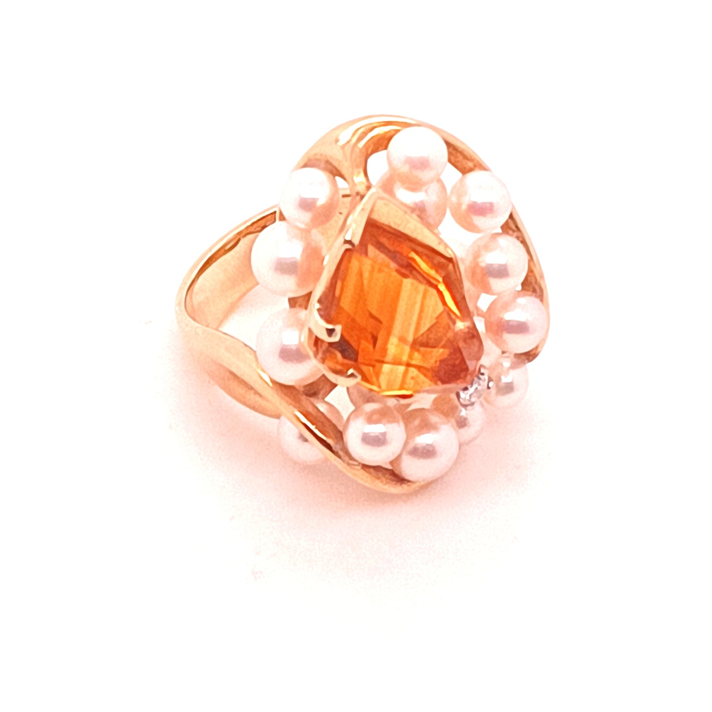 James Arnold Frew 14k Yellow Gold Pearl , Diamond & Yellow Sapphire Cocktail Ring
