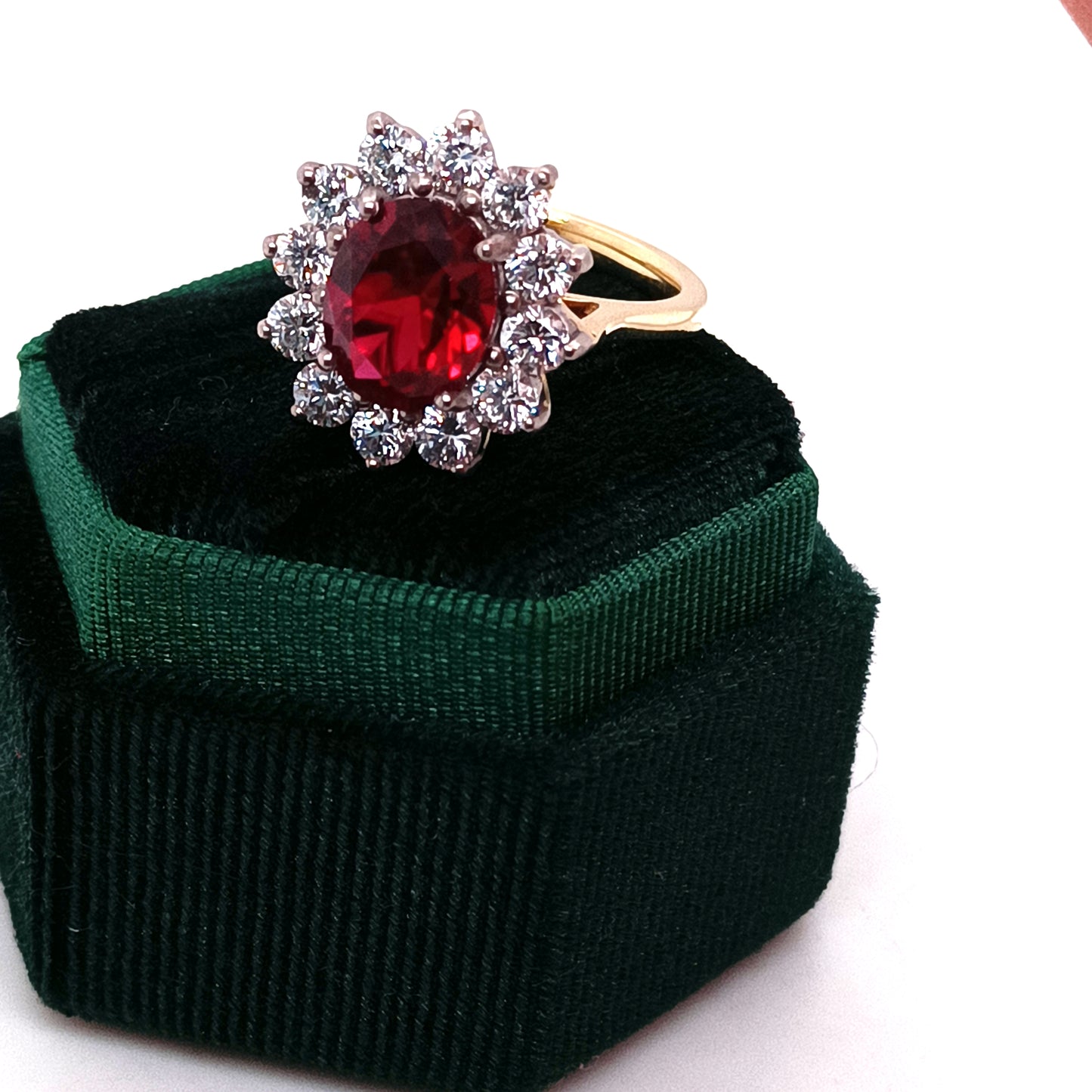 Red Ruby and Diamond Ring 18k Yellow Gold