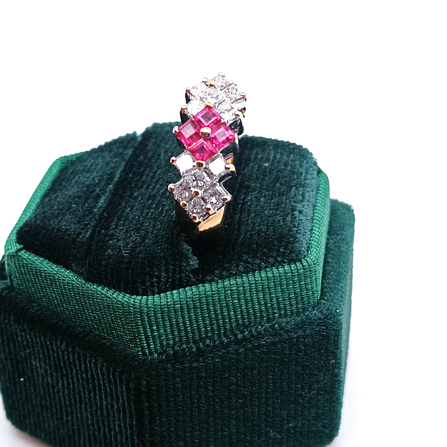 Red Ruby and Diamond Ring 18k Yellow Gold