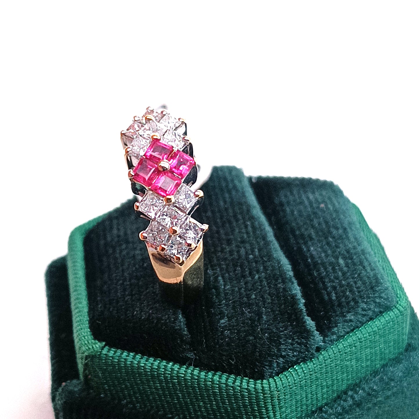 Red Ruby and Diamond Ring 18k Yellow Gold