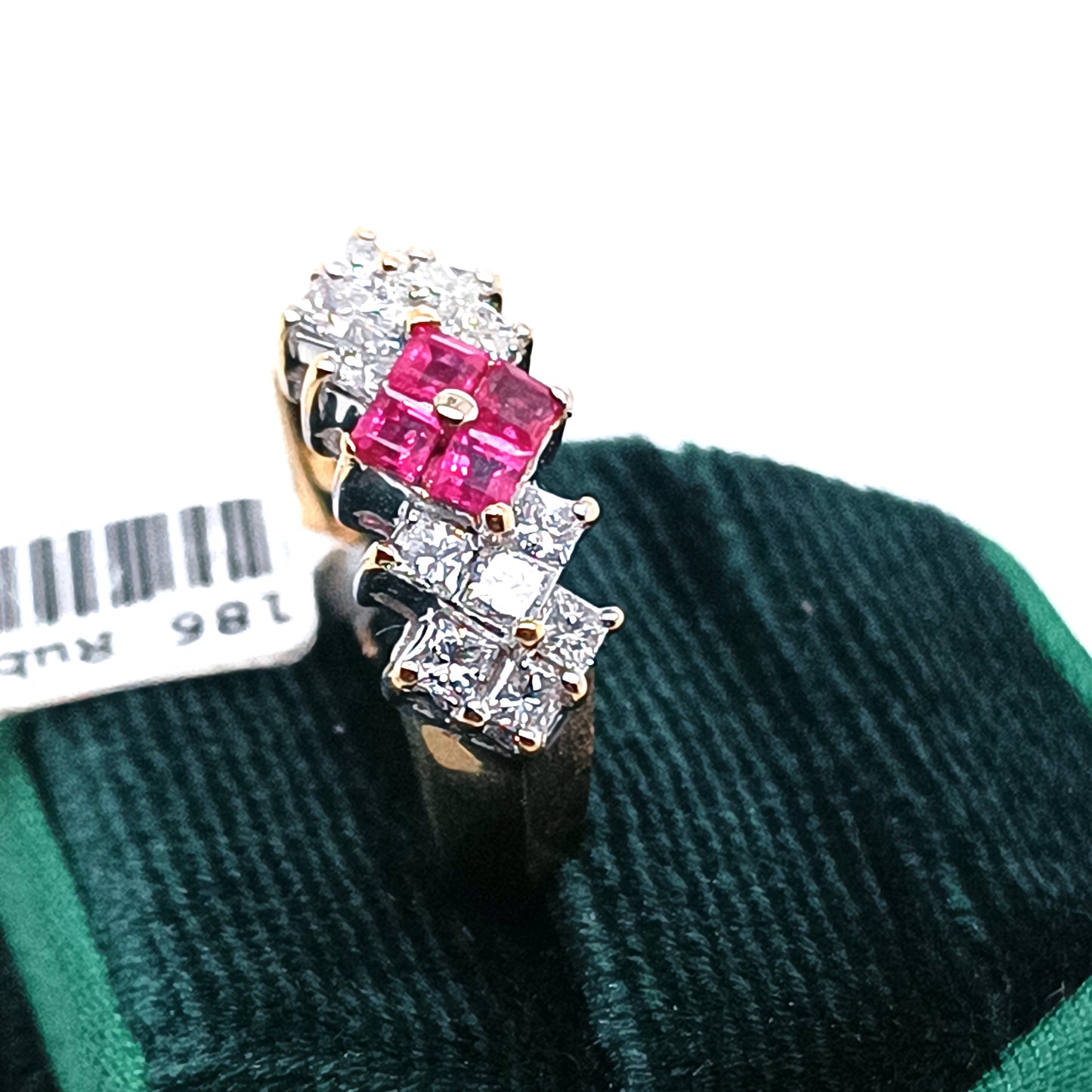 Red Ruby and Diamond Ring 18k Yellow Gold
