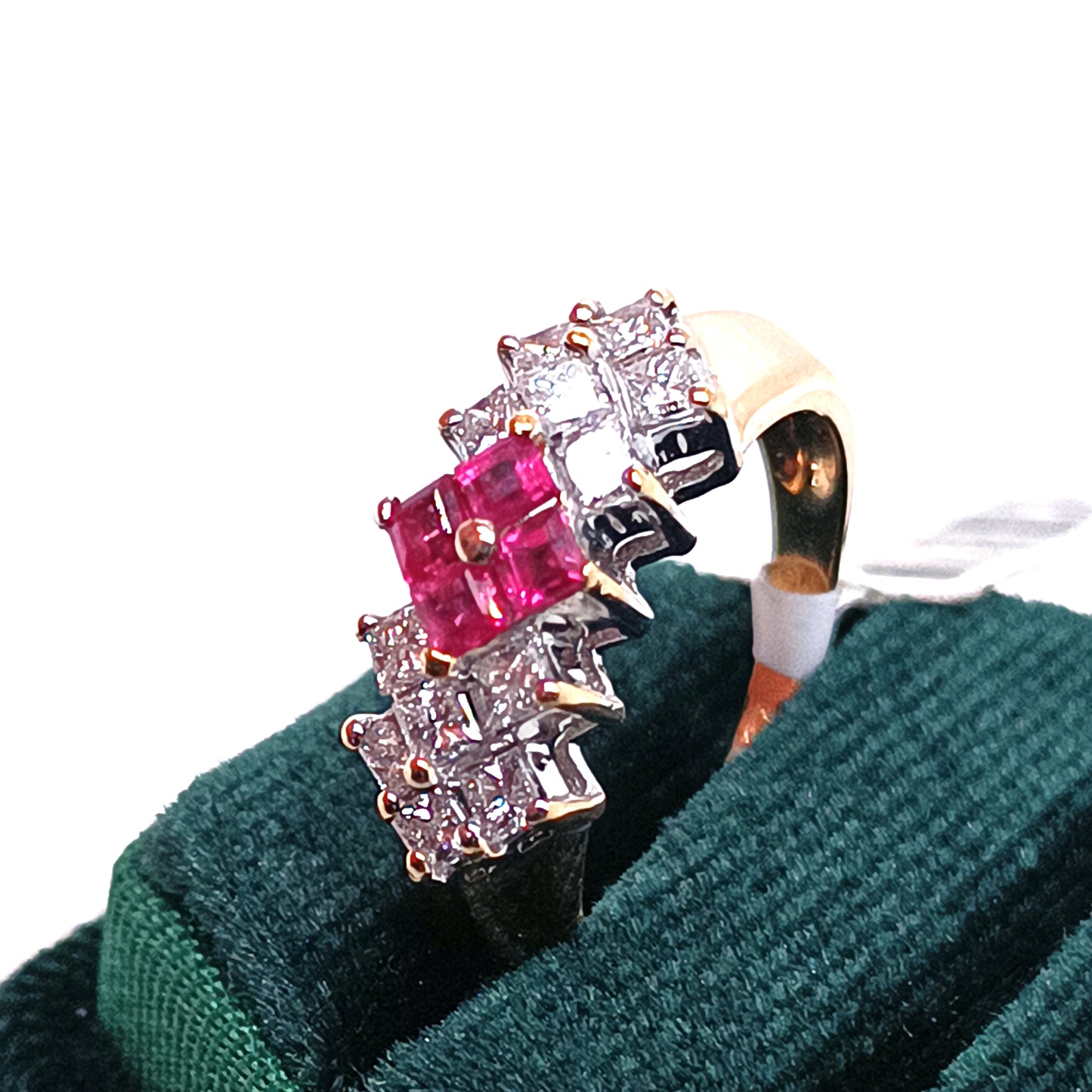 Red Ruby and Diamond Ring 18k Yellow Gold