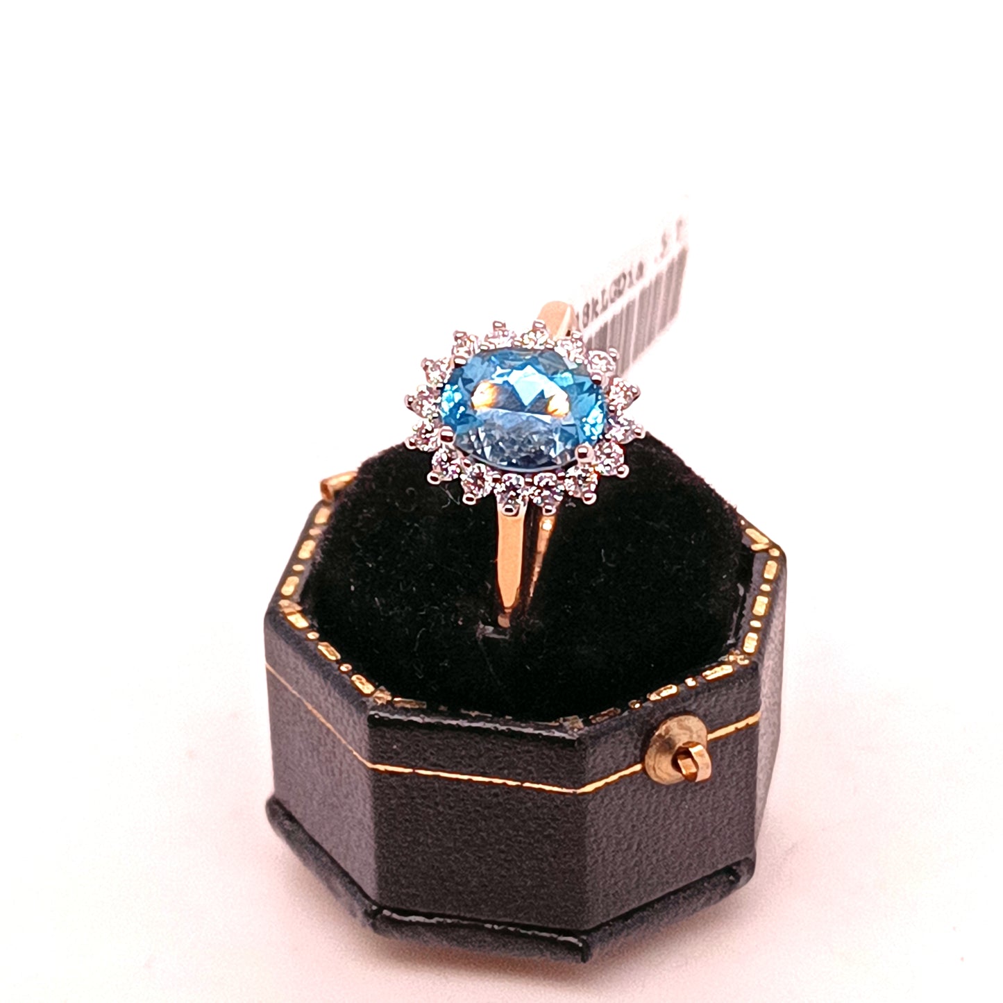 Blue Topaz & Diamond Ring 18k Yellow Gold