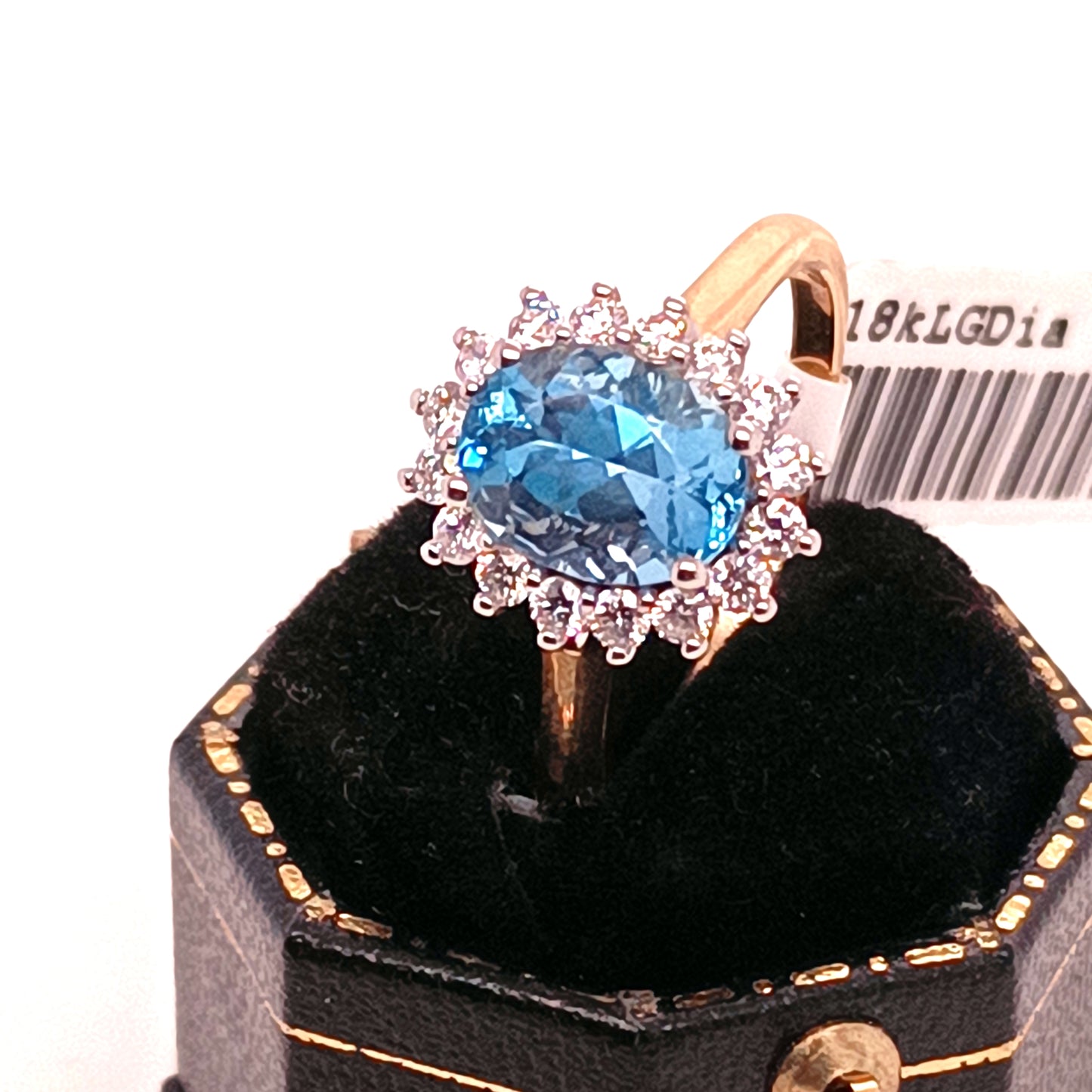 Blue Topaz & Diamond Ring 18k Yellow Gold