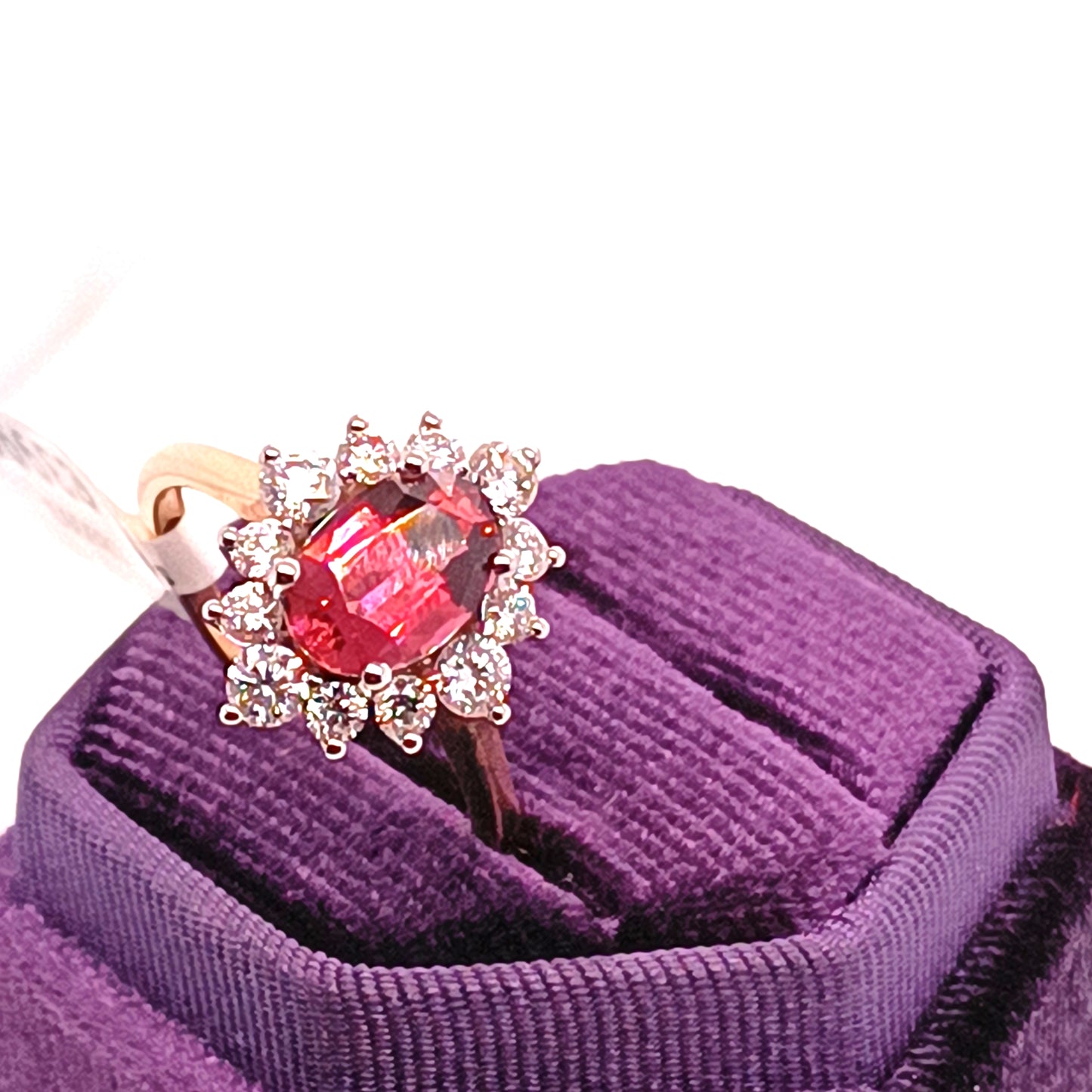 Pink Tourmaline & Diamond Ring 18k Yellow Gold