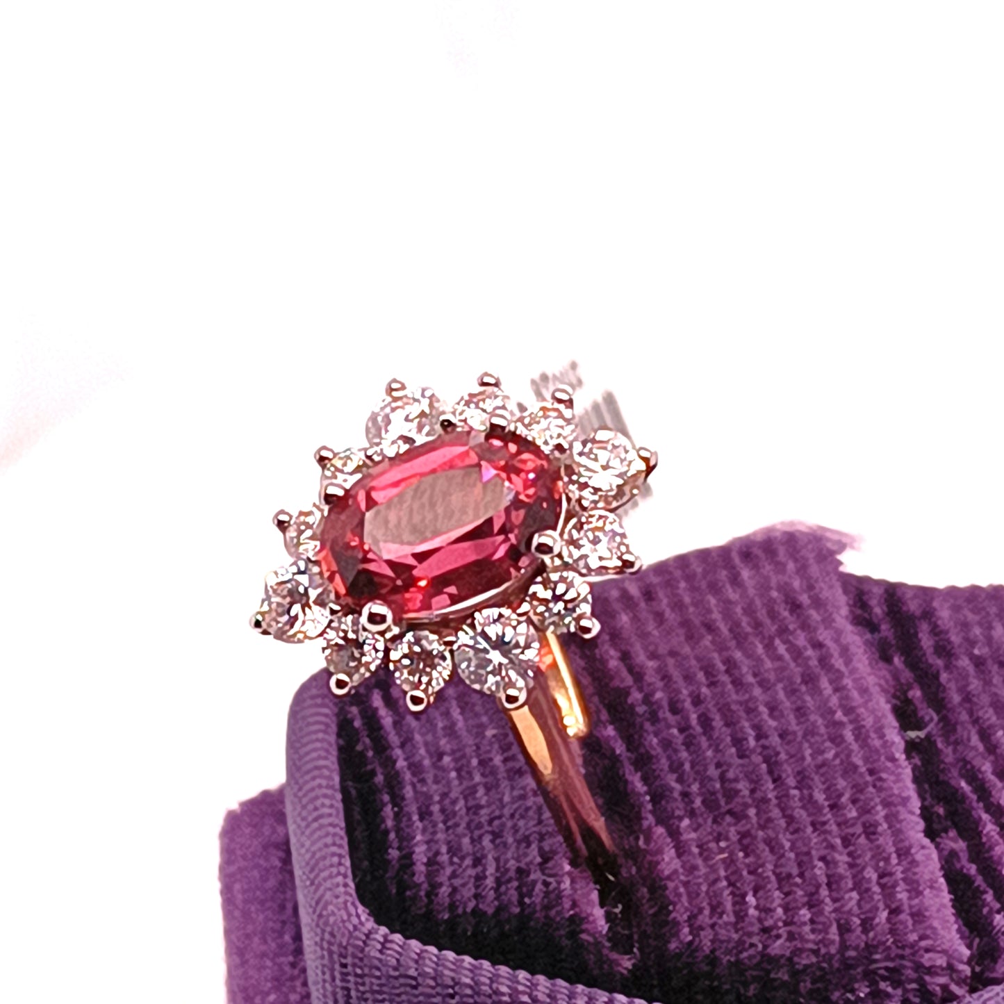 Pink Tourmaline & Diamond Ring 18k Yellow Gold