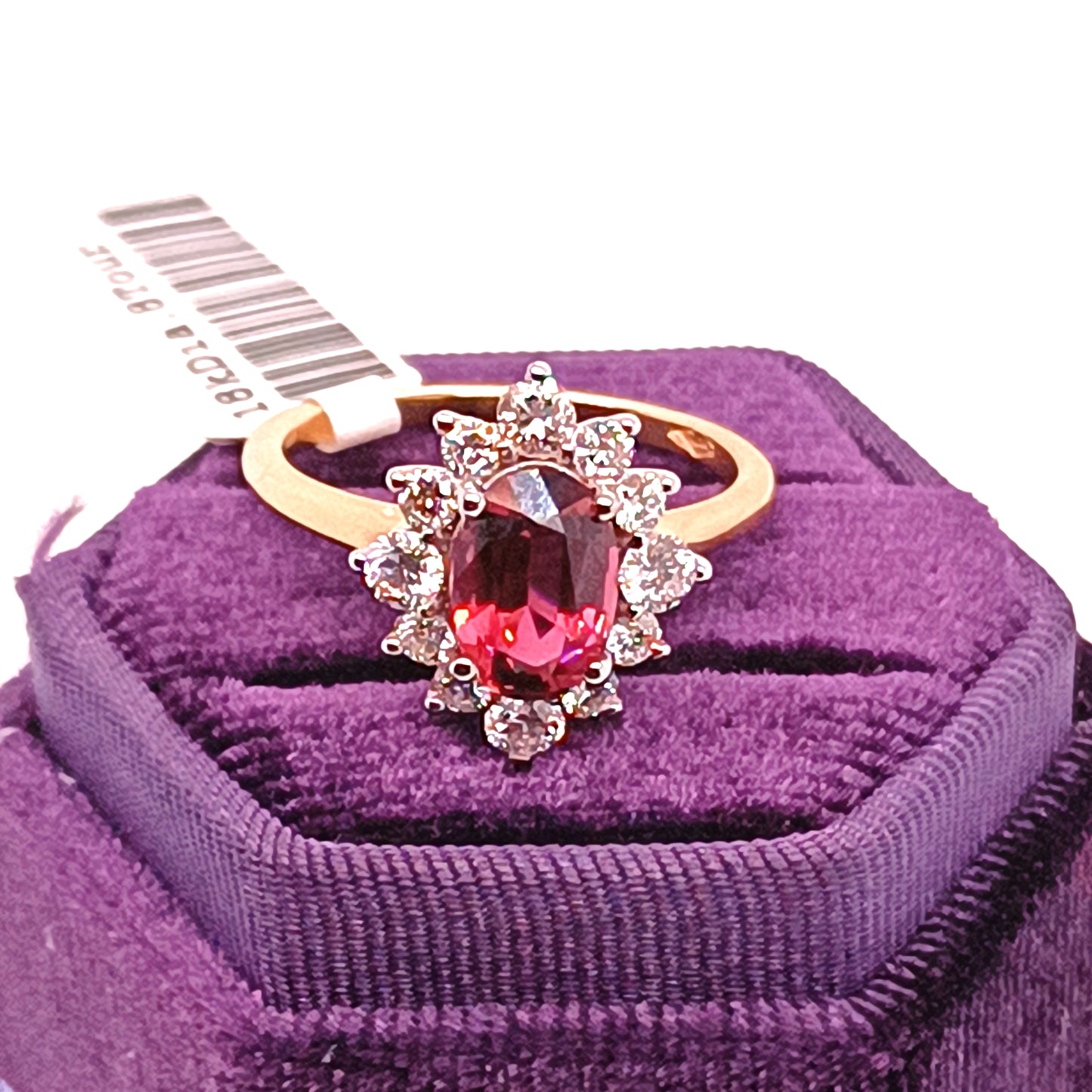 Pink Tourmaline & Diamond Ring 18k Yellow Gold