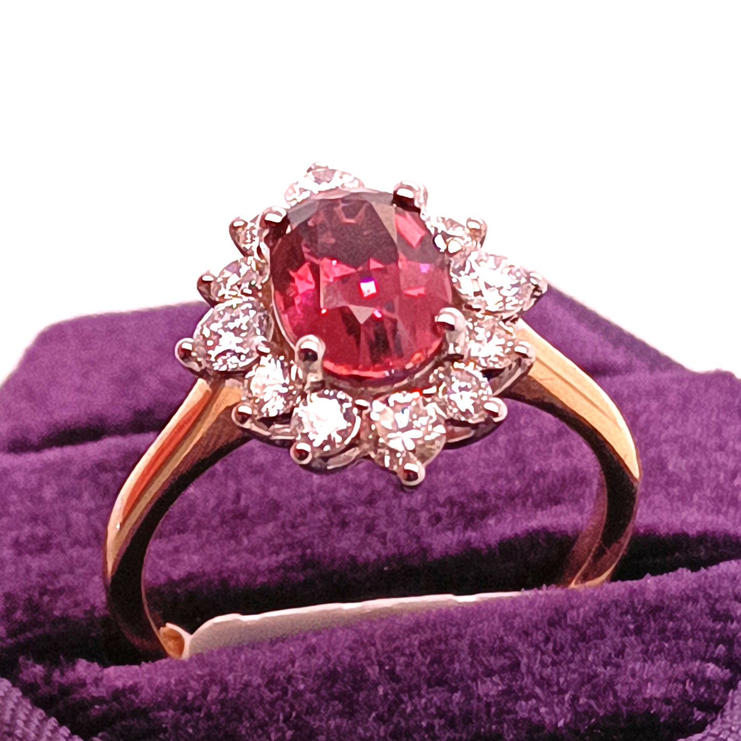 Pink Tourmaline & Diamond Ring 18k Yellow Gold