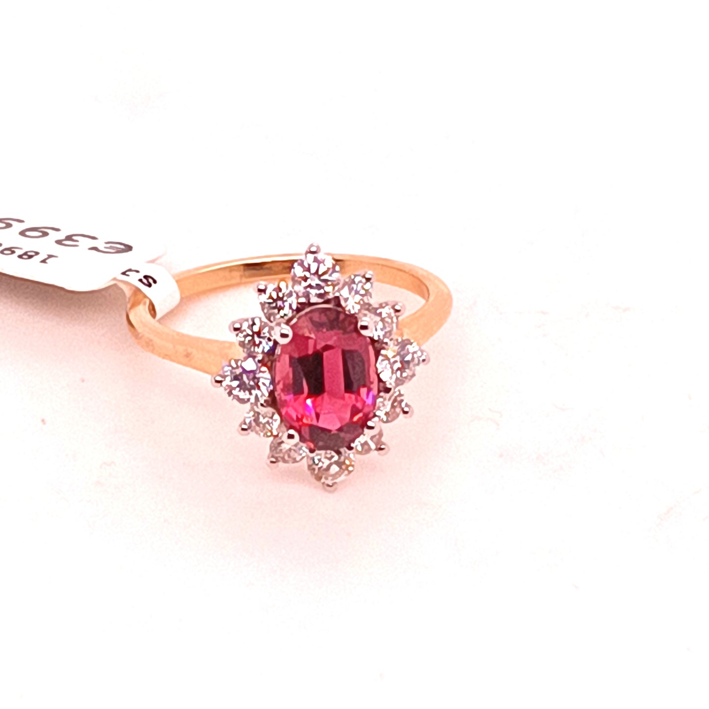Pink Tourmaline & Diamond Ring 18k Yellow Gold