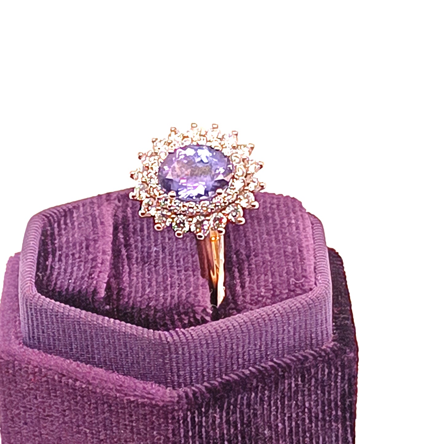 Tanzanite & Double Diamond Halo Ring, 18k Yellow Gold