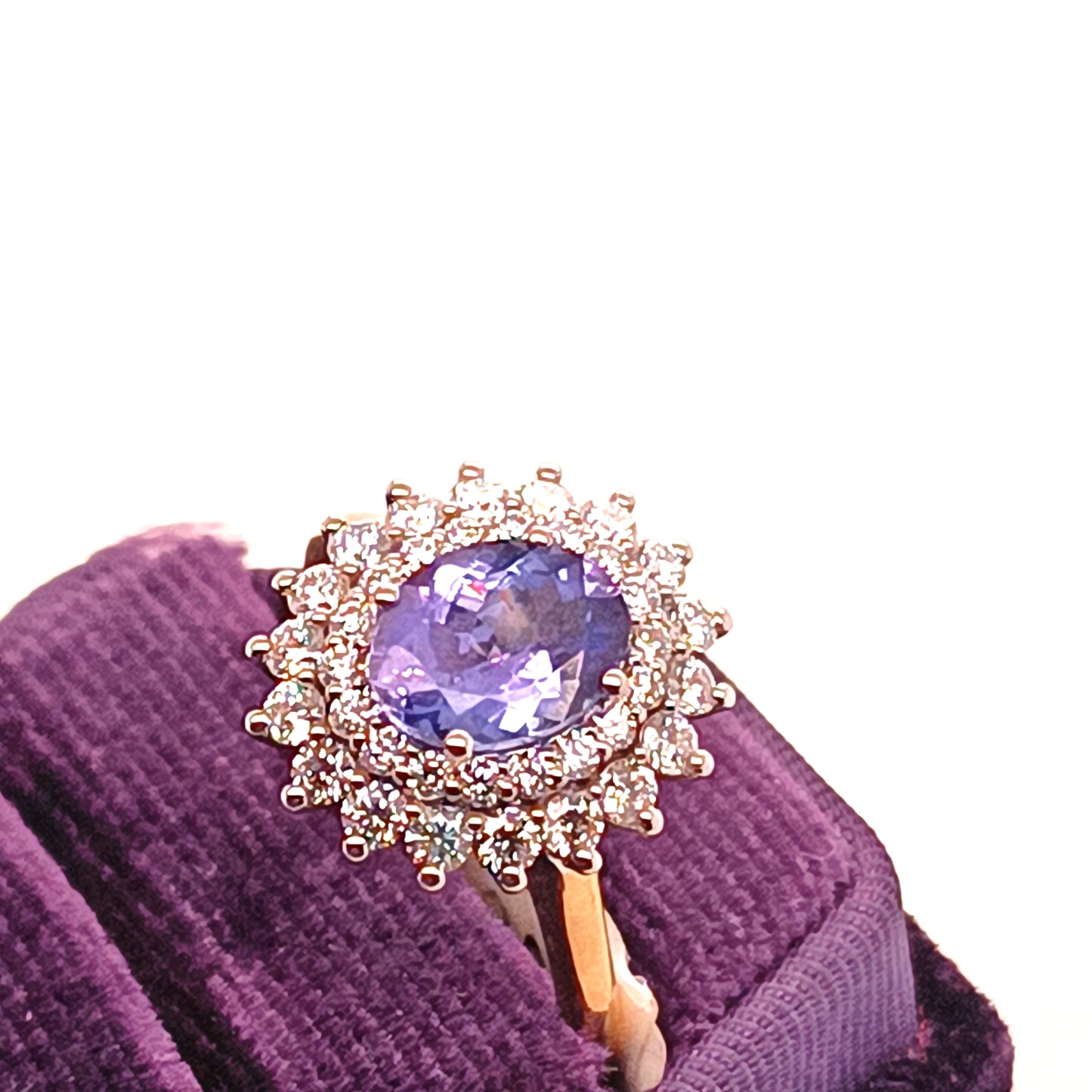 Tanzanite & Double Diamond Halo Ring, 18k Yellow Gold