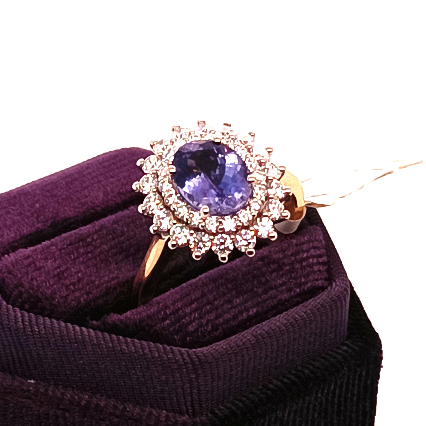 Tanzanite & Double Diamond Halo Ring, 18k Yellow Gold