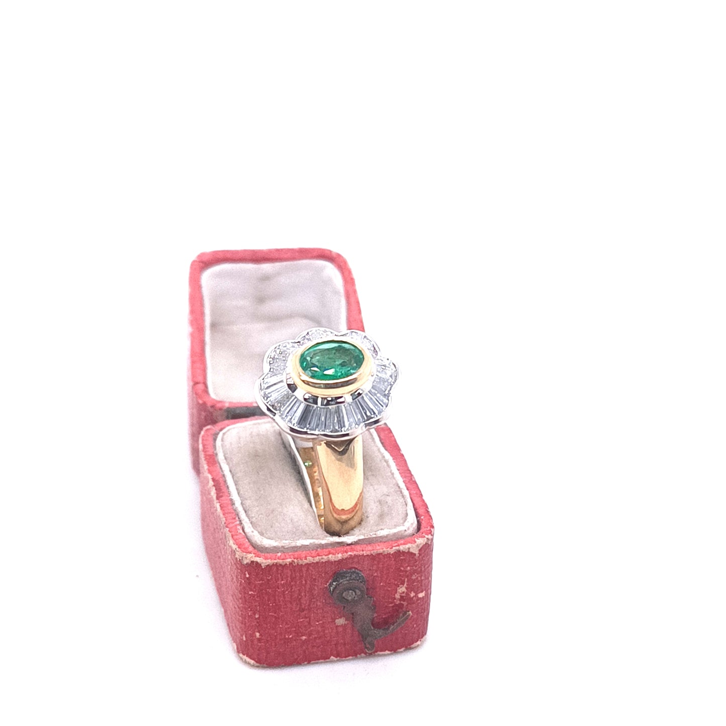 Vintage Italian 18k Yellow Gold Ring, Emerald & Diamond