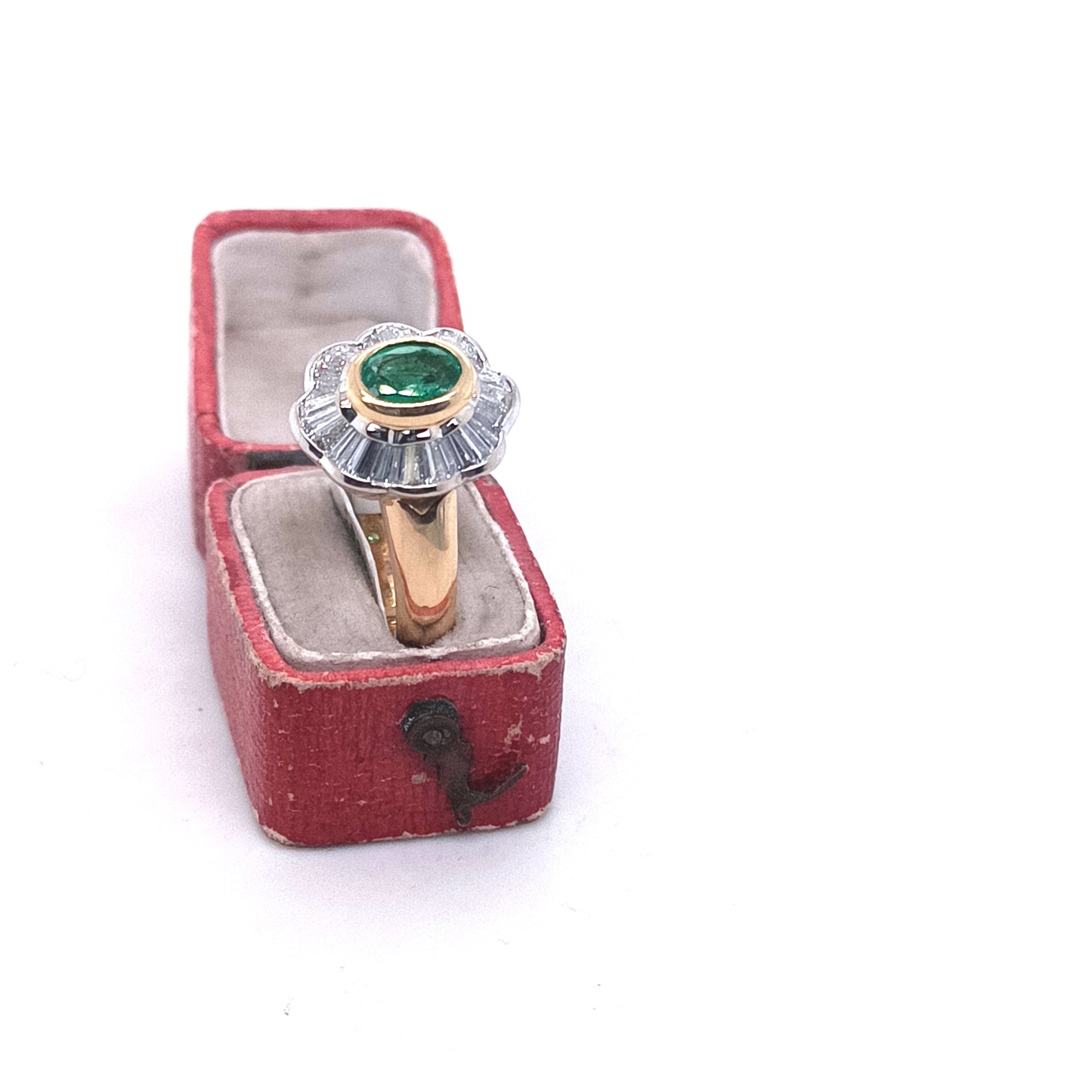 Vintage Italian 18k Yellow Gold Ring, Emerald & Diamond
