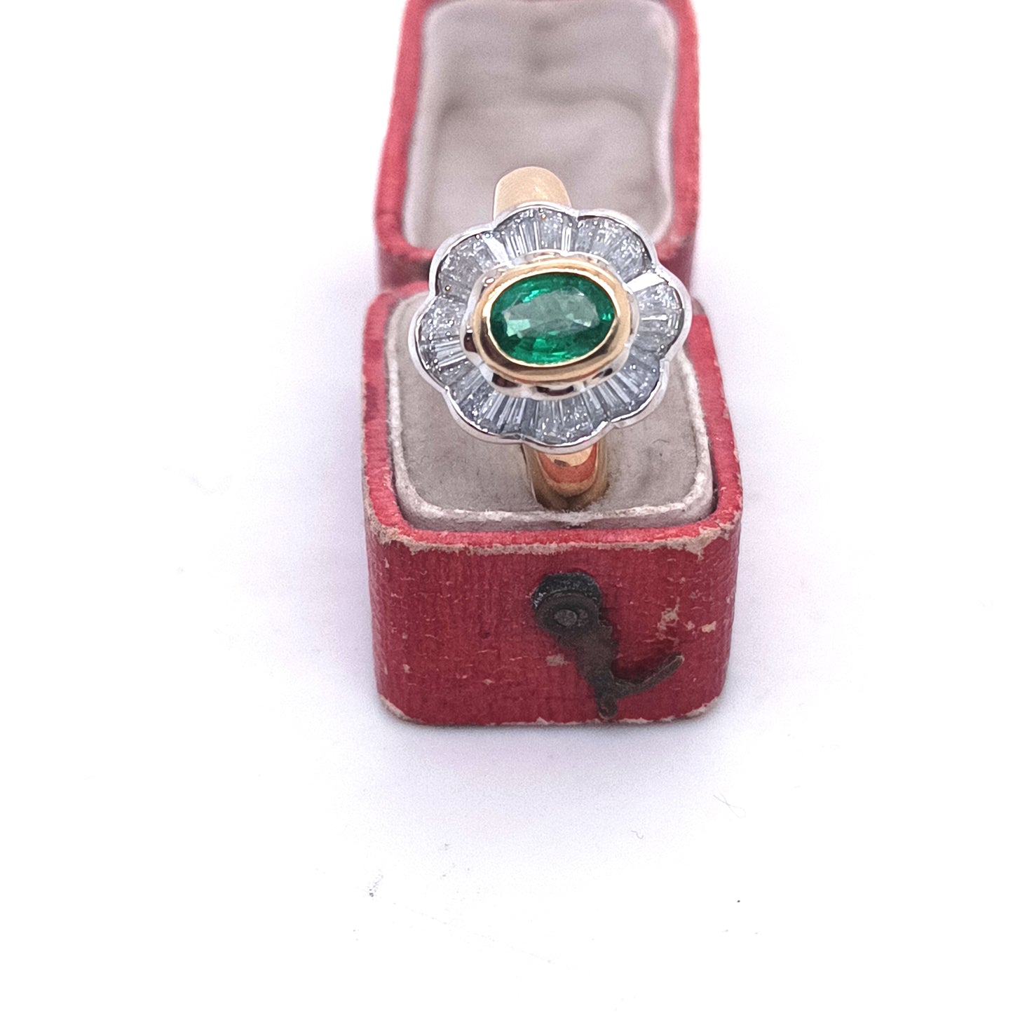 Vintage Italian 18k Yellow Gold Ring, Emerald & Diamond