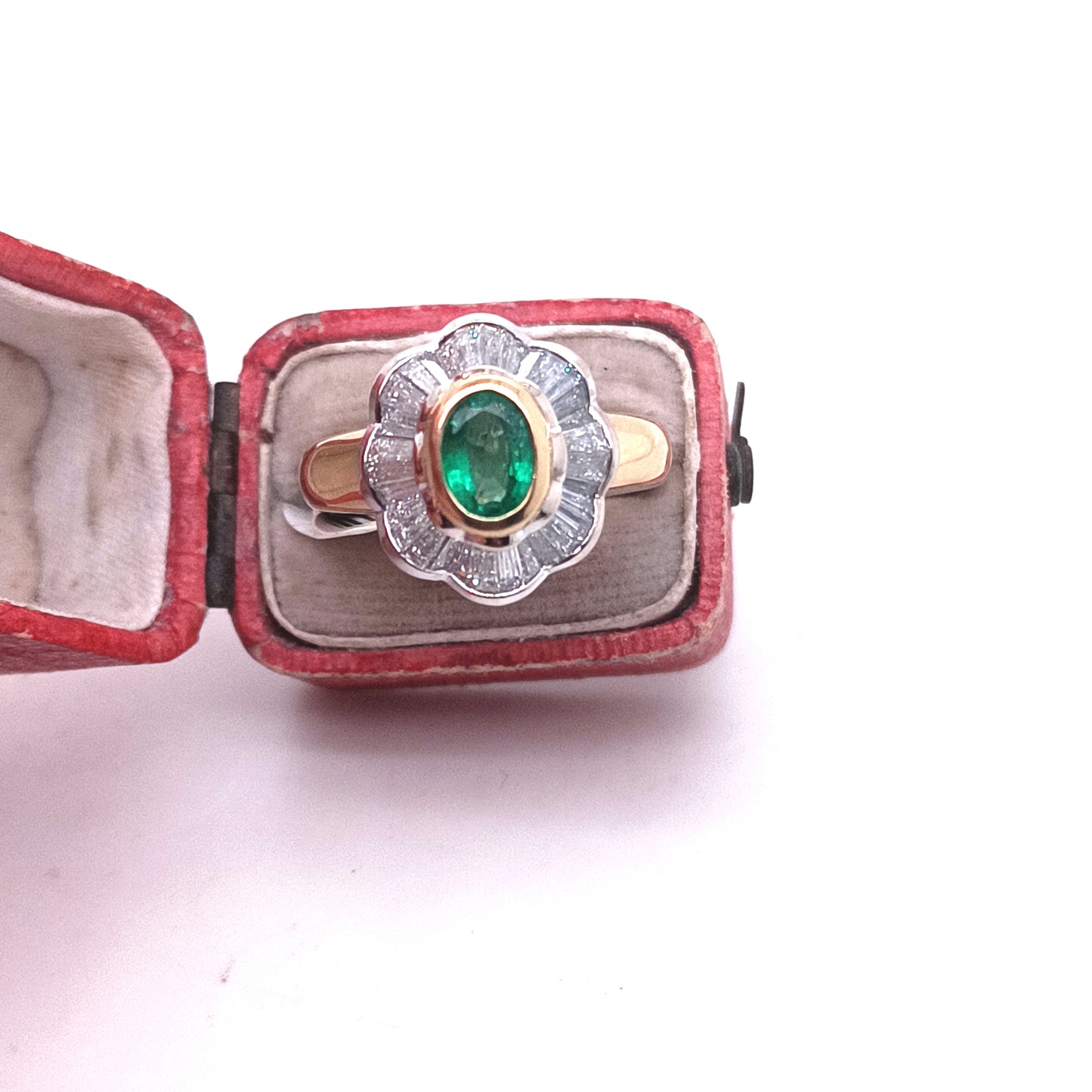 Vintage Italian 18k Yellow Gold Ring, Emerald & Diamond
