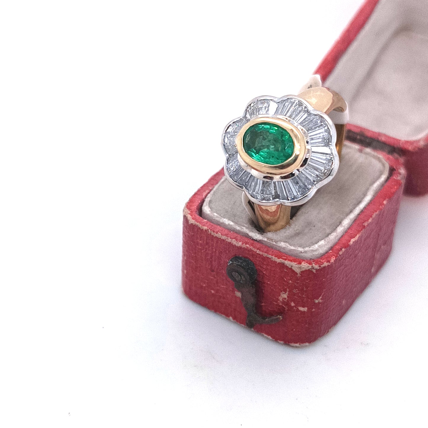 Vintage Italian 18k Yellow Gold Ring, Emerald & Diamond