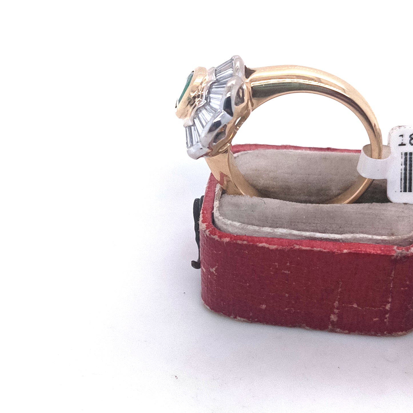 Vintage Italian 18k Yellow Gold Ring, Emerald & Diamond