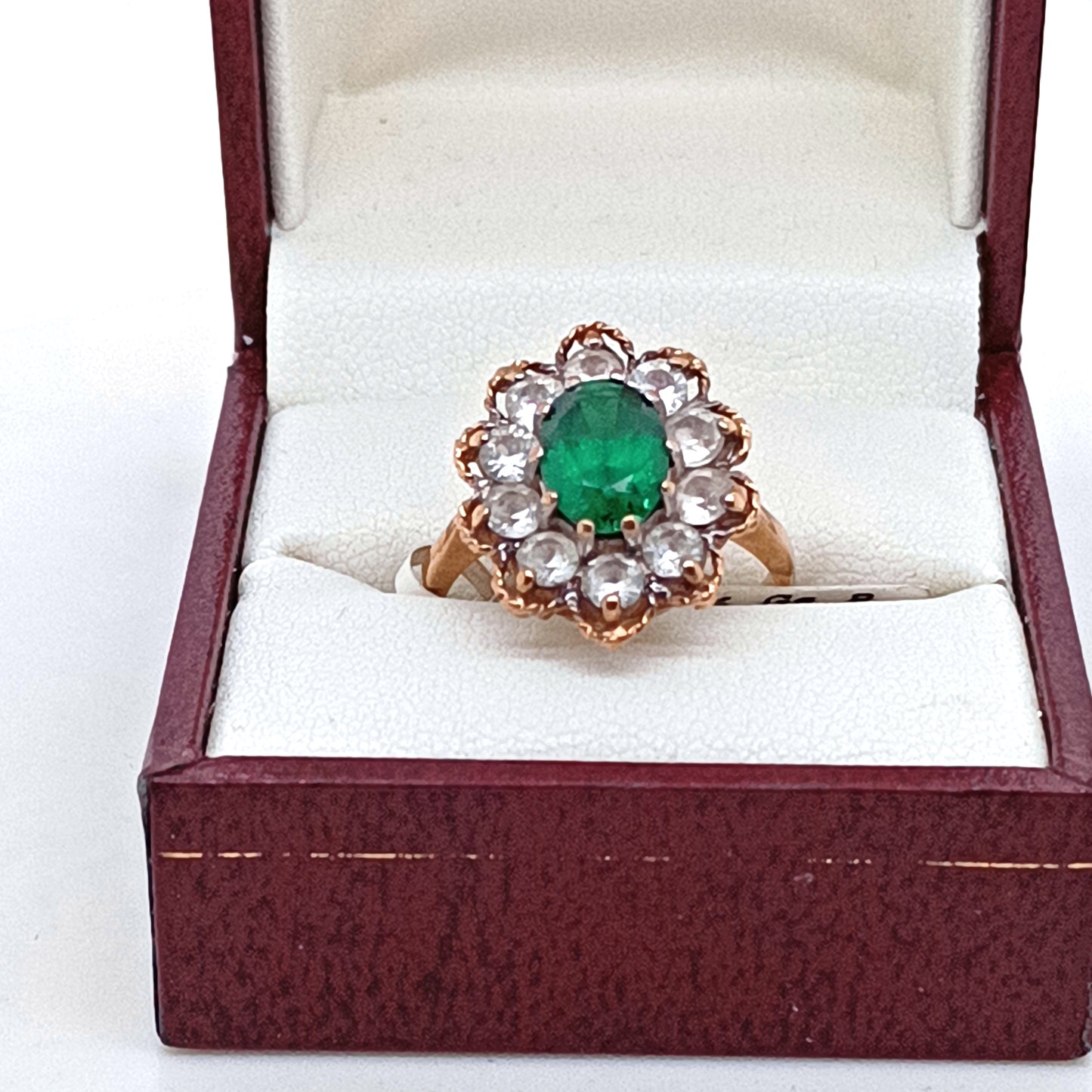 9k Yellow Gold Vintage Ring with Cubic Zirconias & Green Stone