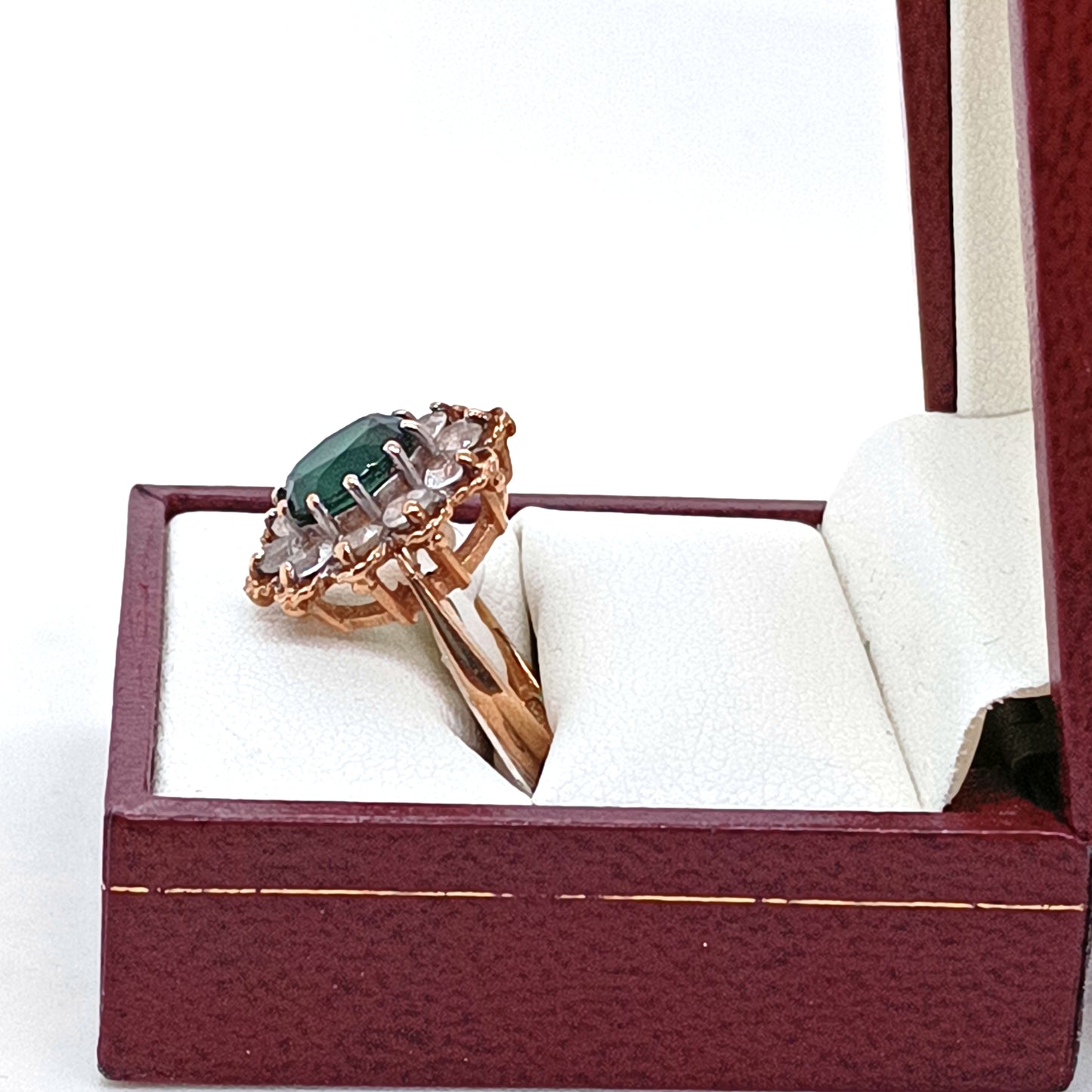 9k Yellow Gold Vintage Ring with Cubic Zirconias & Green Stone
