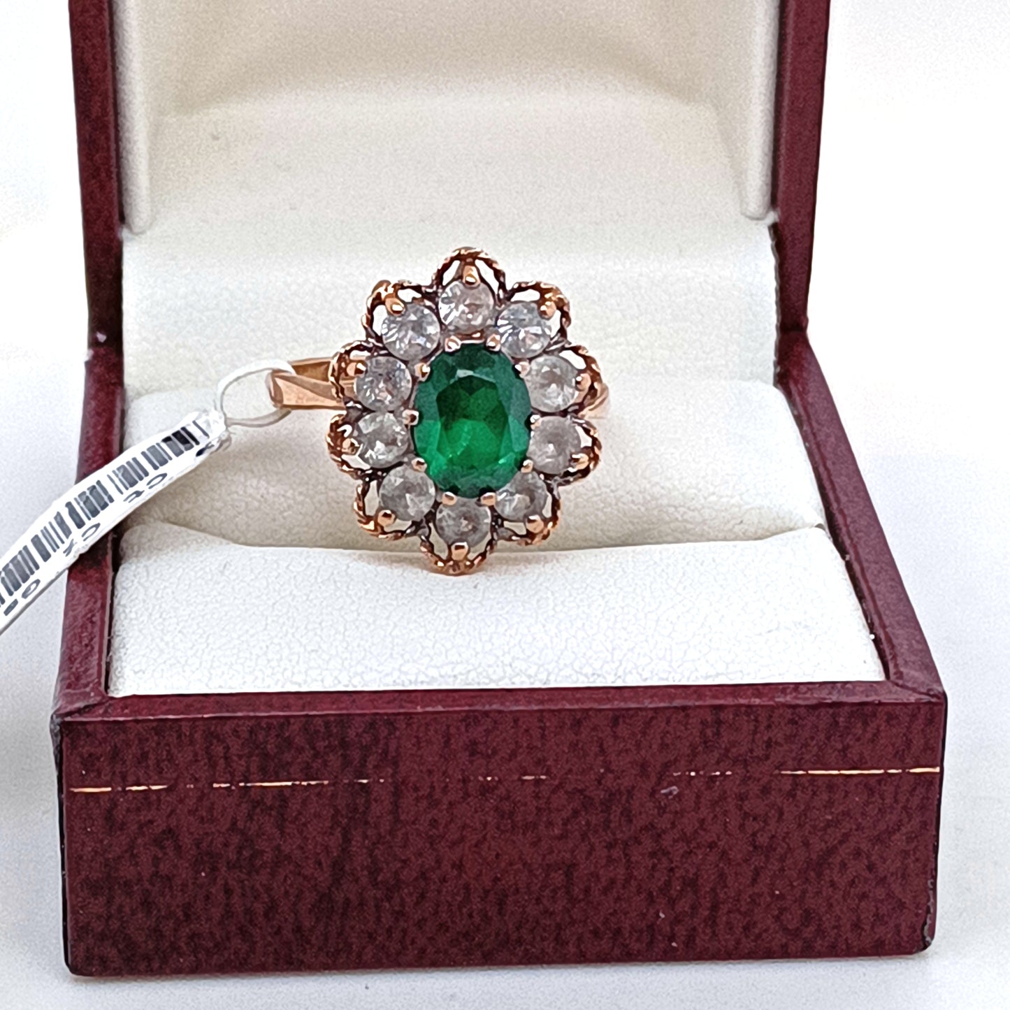 9k Yellow Gold Vintage Ring with Cubic Zirconias & Green Stone