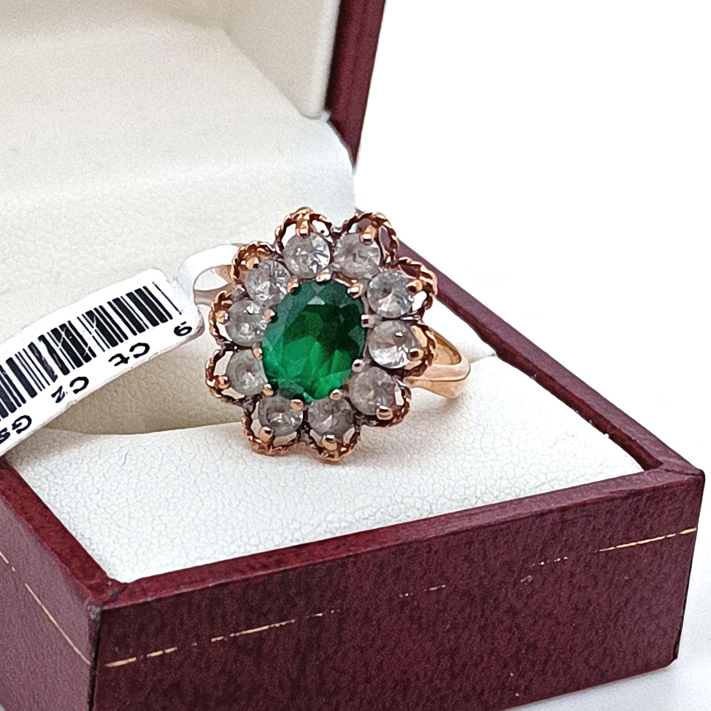9k Yellow Gold Vintage Ring with Cubic Zirconias & Green Stone