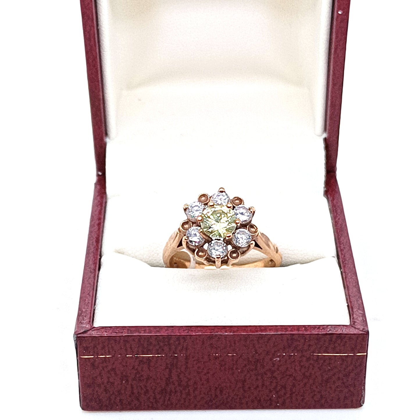 Vintage Daisy Ring, 9k Yellow Gold, Zirconias & Yellow Stone