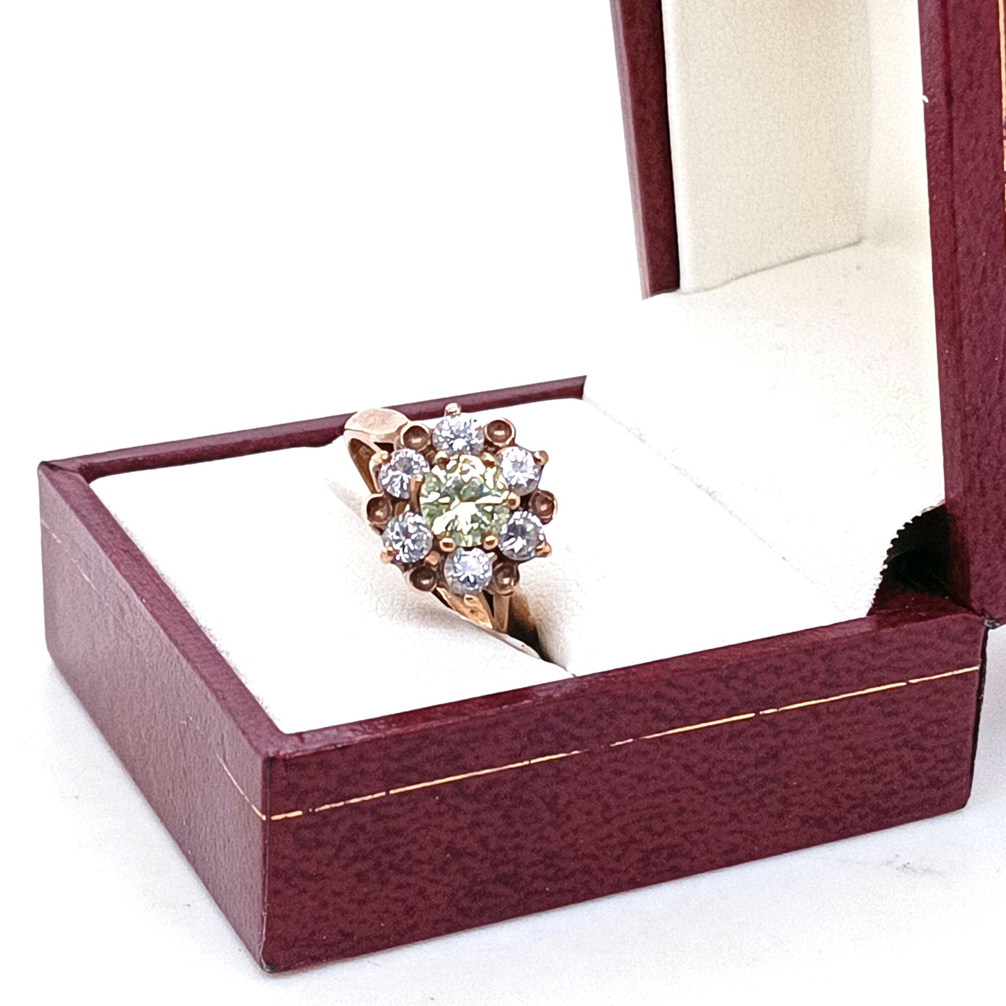 Vintage Daisy Ring, 9k Yellow Gold, Zirconias & Yellow Stone