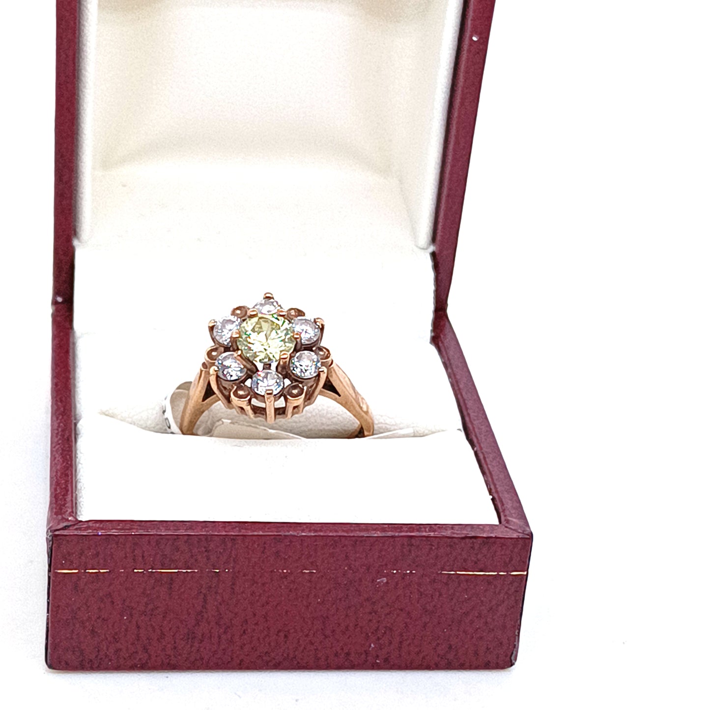 Vintage Daisy Ring, 9k Yellow Gold, Zirconias & Yellow Stone