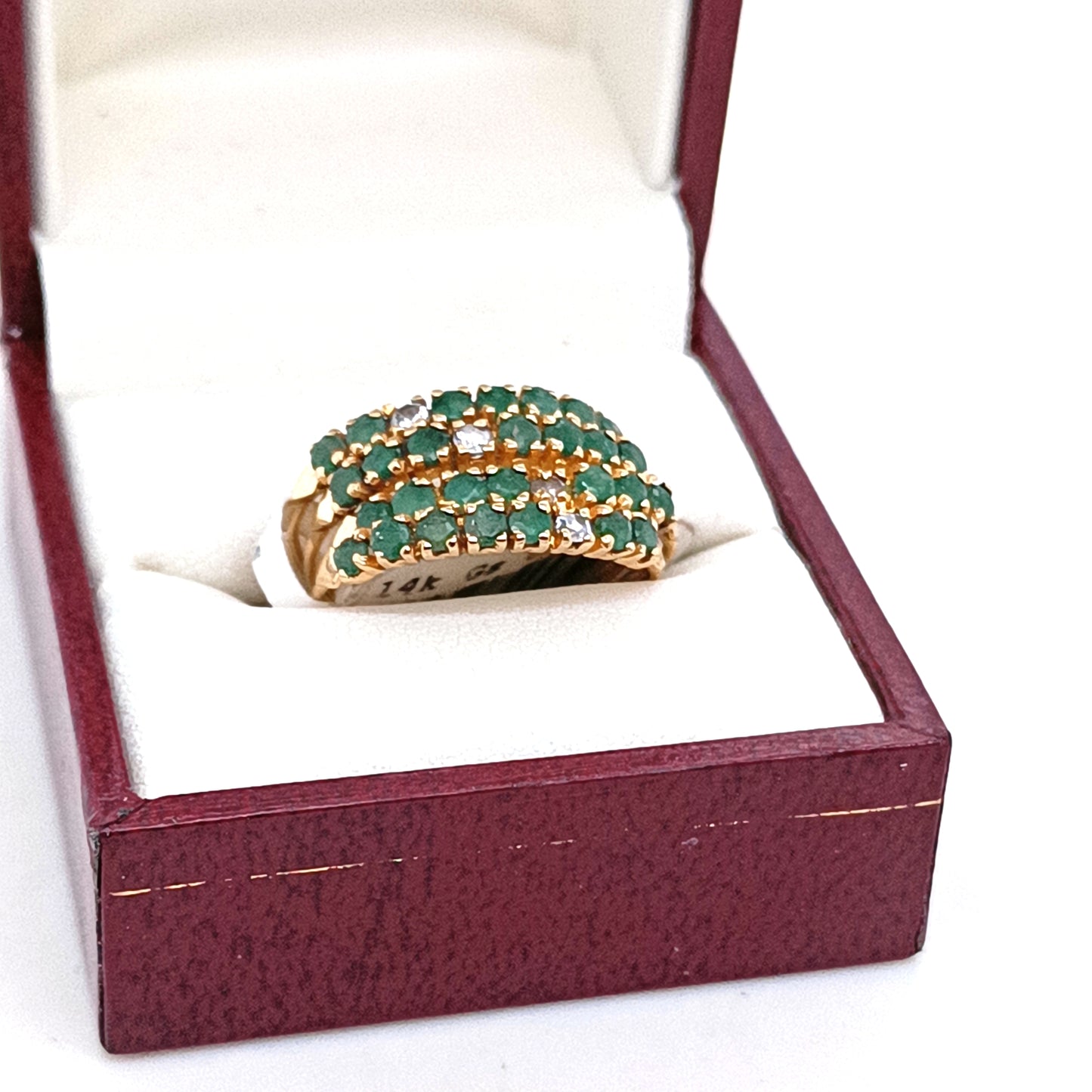 14k Yellow Gold Vintage Ring with Green Stones & Zirconias
