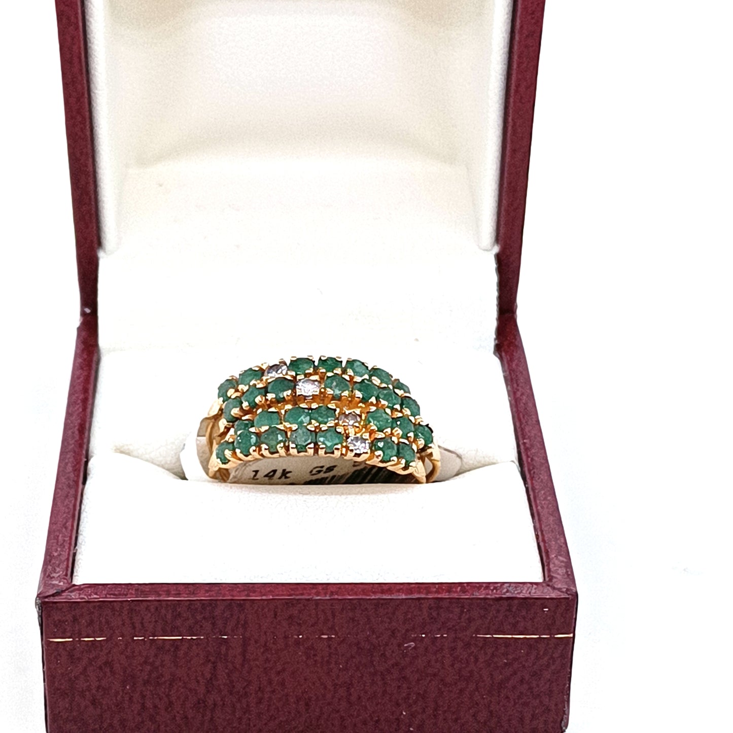 14k Yellow Gold Vintage Ring with Green Stones & Zirconias