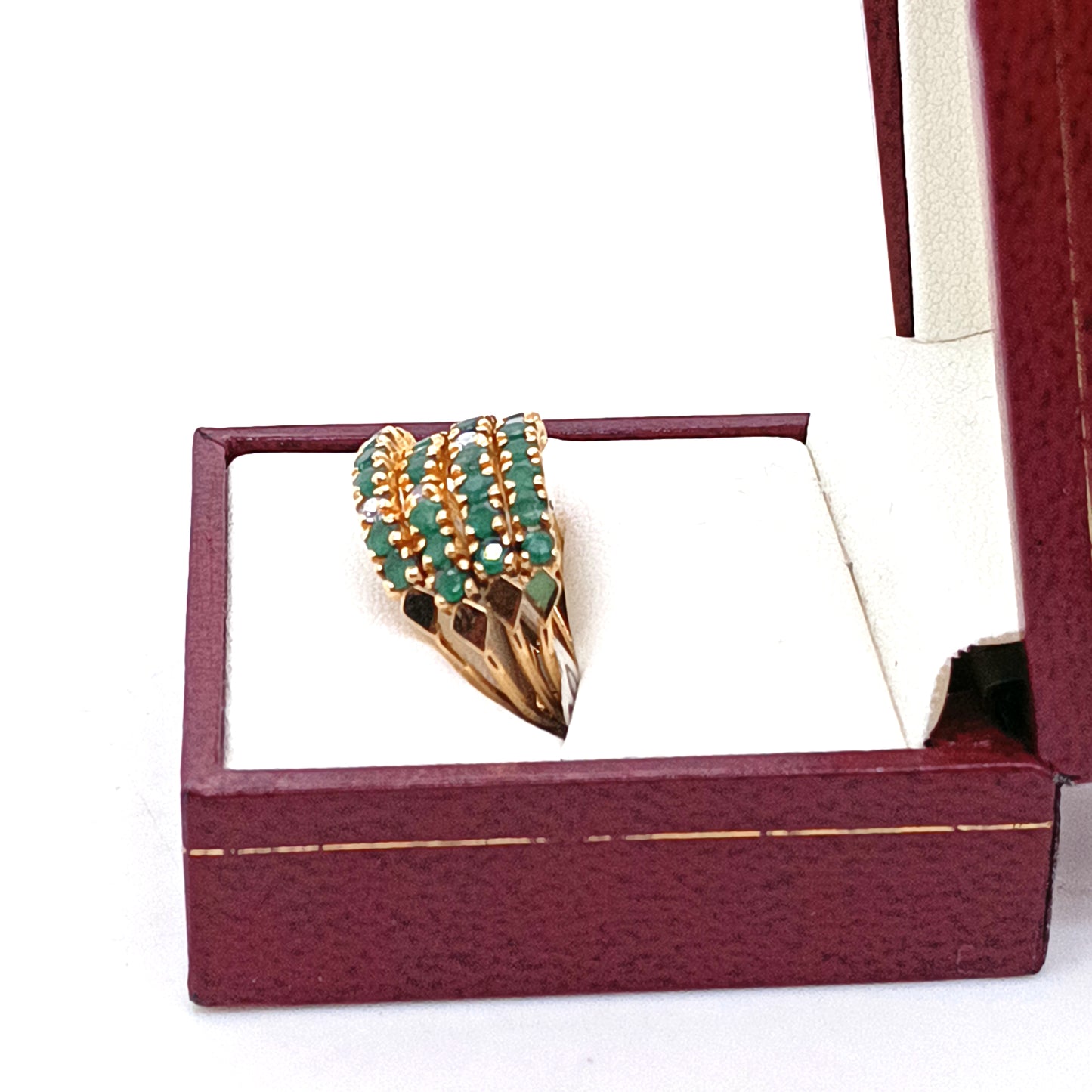 14k Yellow Gold Vintage Ring with Green Stones & Zirconias