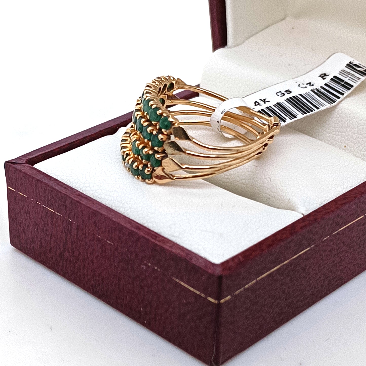 14k Yellow Gold Vintage Ring with Green Stones & Zirconias