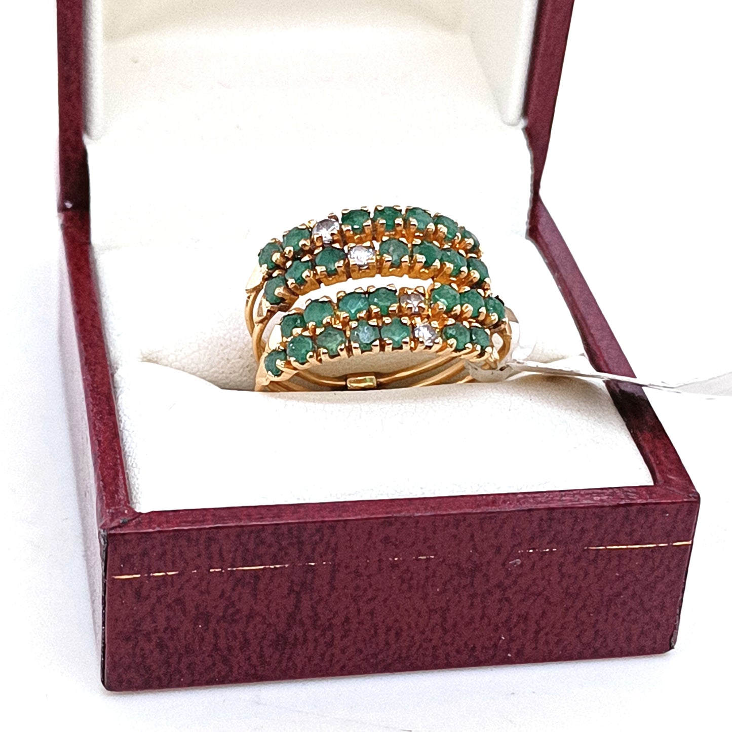 14k Yellow Gold Vintage Ring with Green Stones & Zirconias