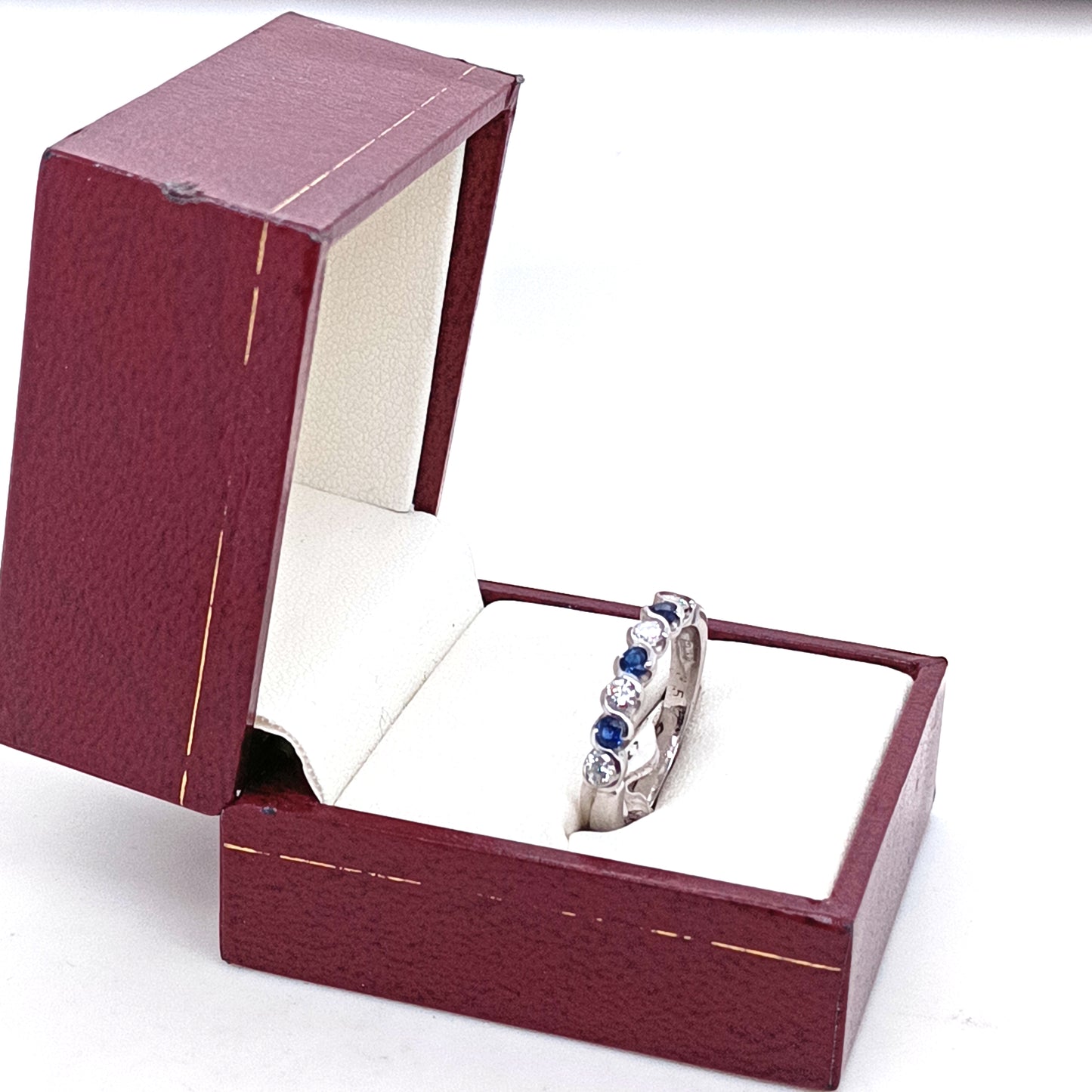 Blue Sapphire & Diamond Eternity Ring, 18k White Gold