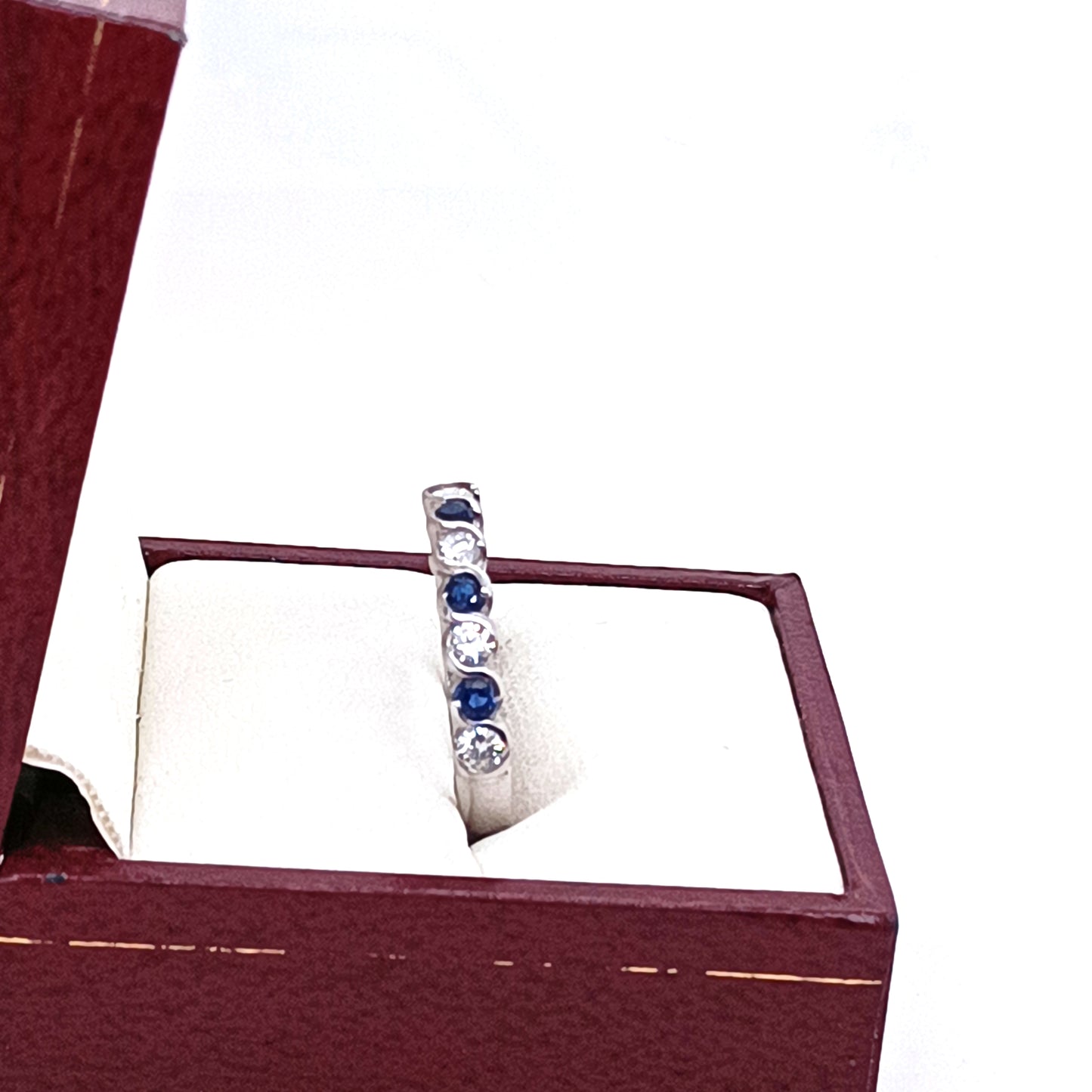 Blue Sapphire & Diamond Eternity Ring, 18k White Gold