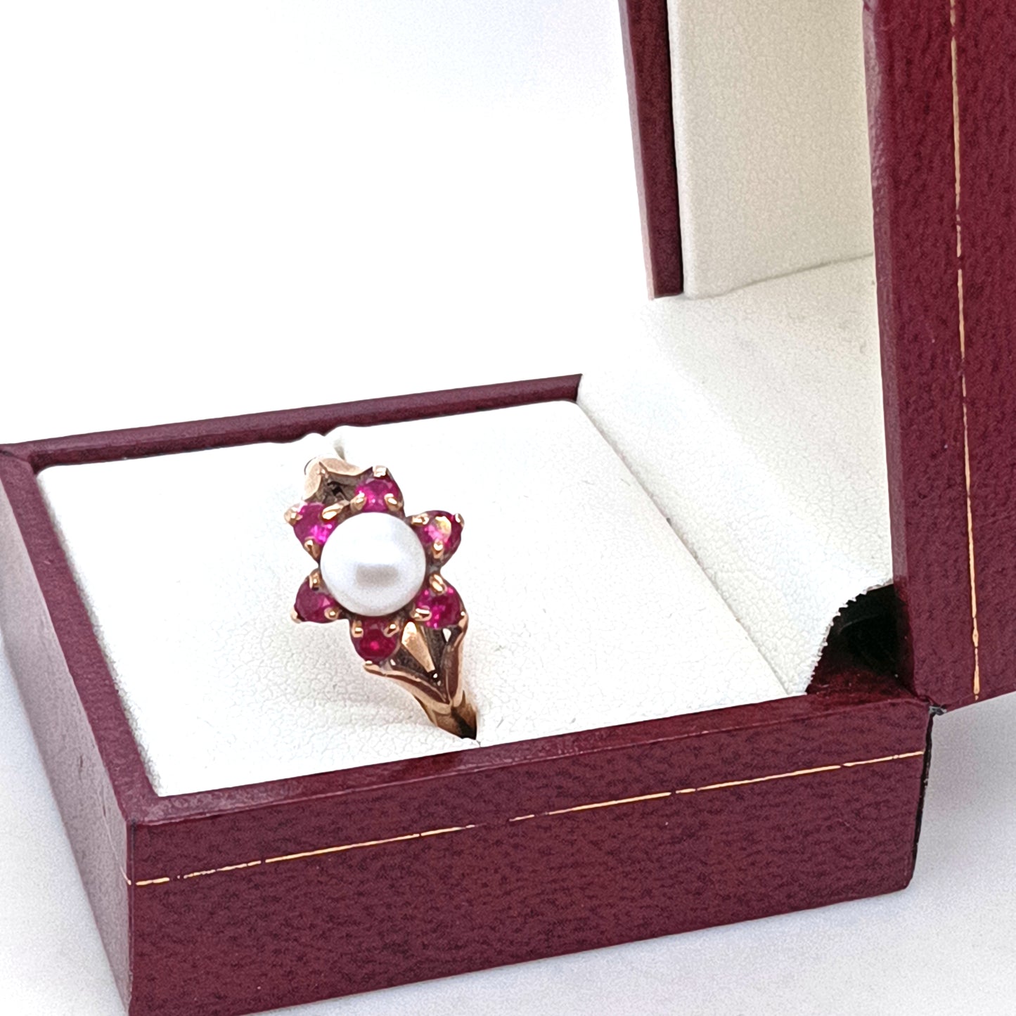 Vintage Pearl & Pink Tourmaline Ring, 9k Yellow Gold
