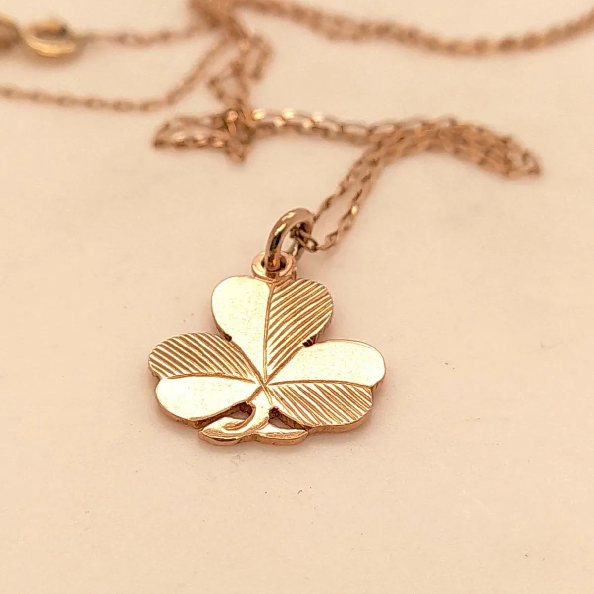 3 Leaf Irish Clover Pendant & Chain, 9k Rose Gold