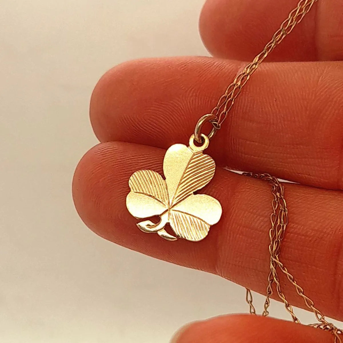 3 Leaf Irish Clover Pendant & Chain, 9k Rose Gold