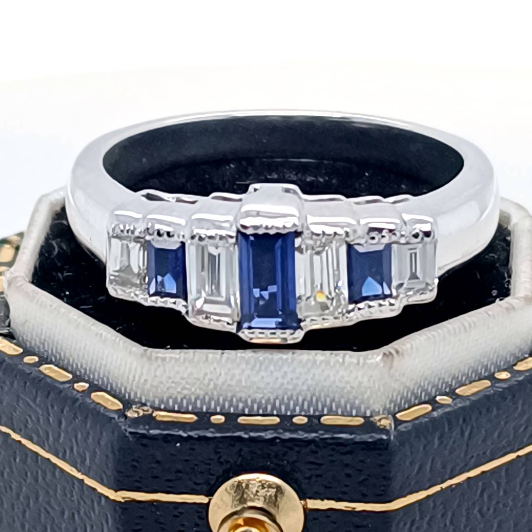 Blue Sapphire and Diamond Ring , White Gold