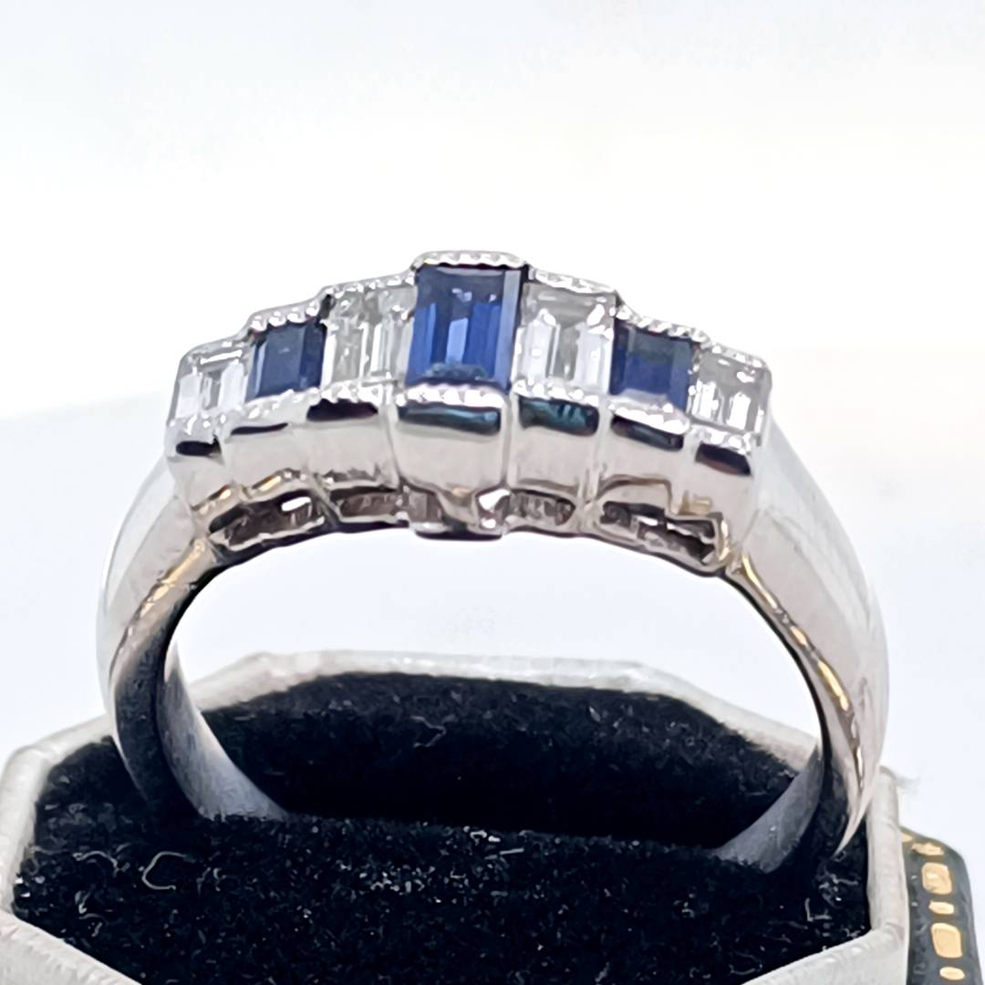 Blue Sapphire and Diamond Ring , White Gold